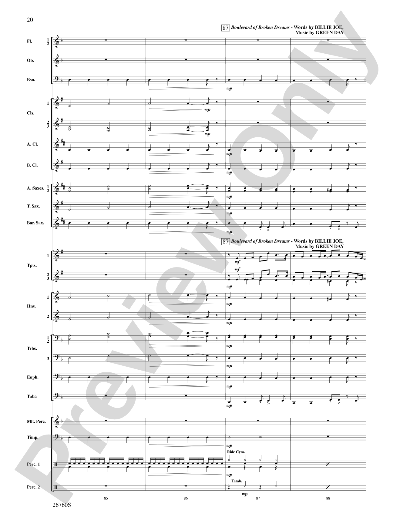 The Best of Green Day: Concert Band Conductor Score & Parts