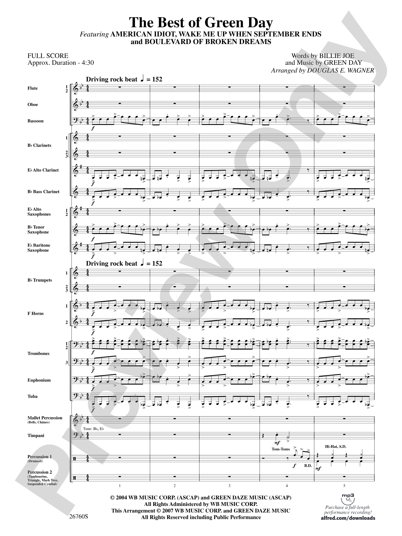 The Best of Green Day: Concert Band Conductor Score & Parts