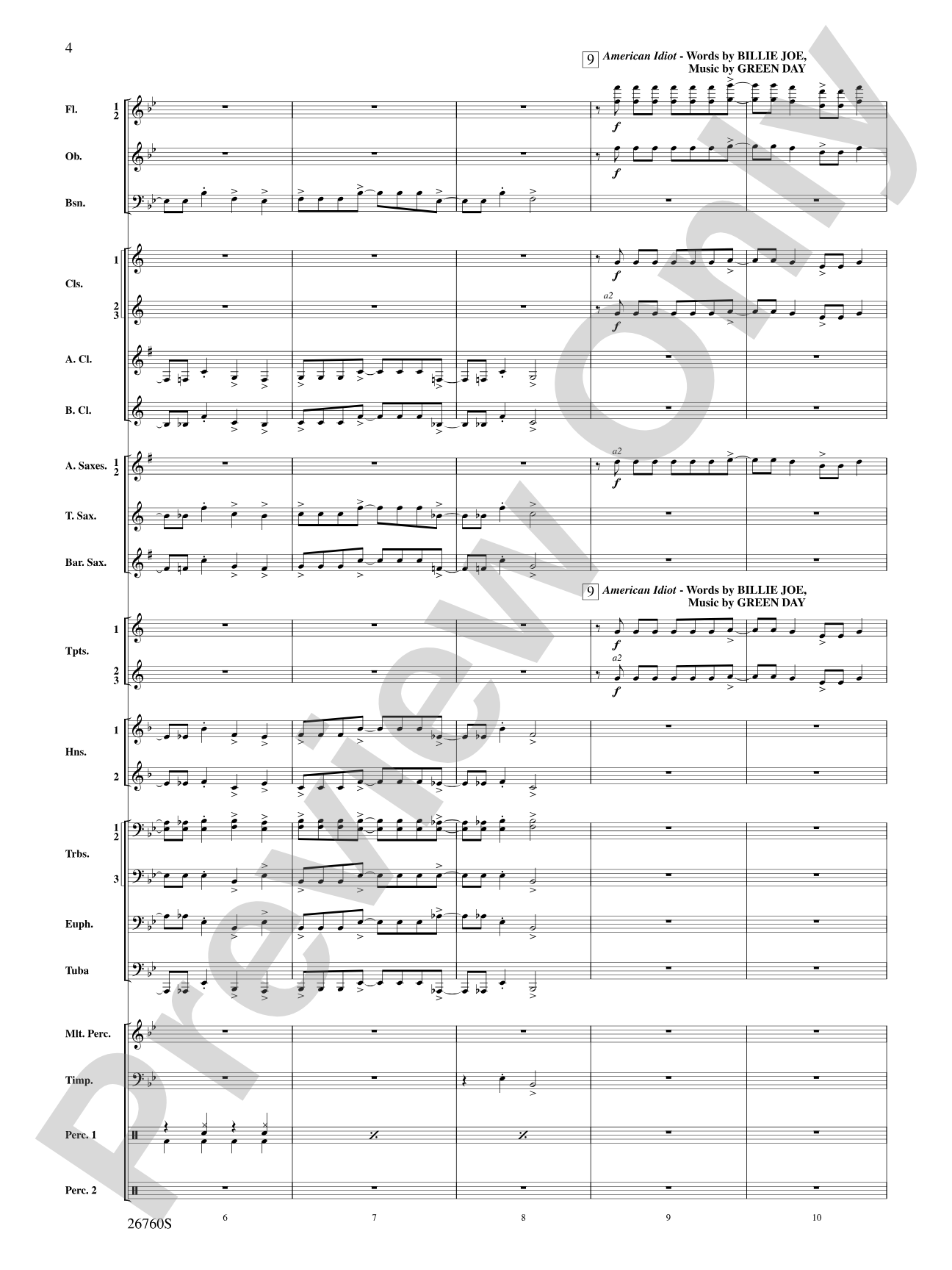 The Best of Green Day: Concert Band Conductor Score & Parts