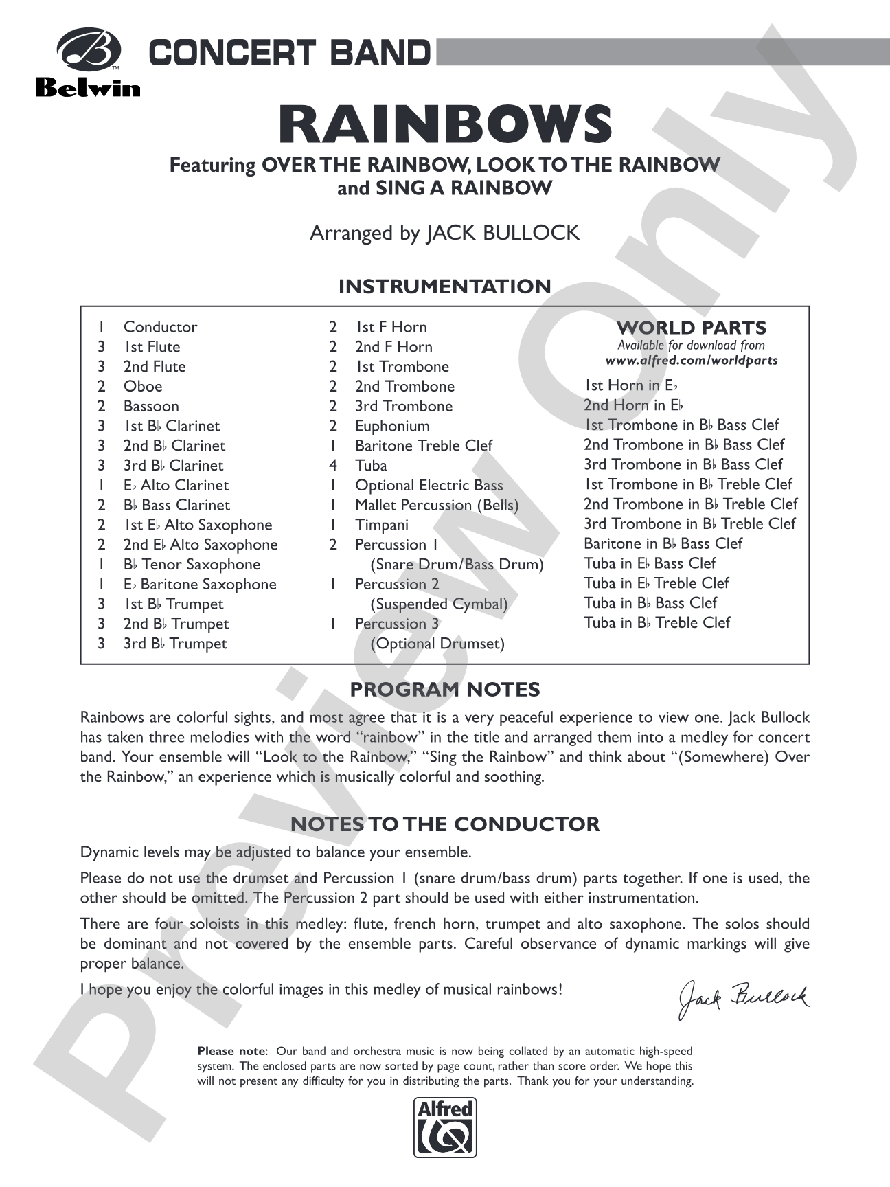 Rainbows: Concert Band Conductor Score & Parts