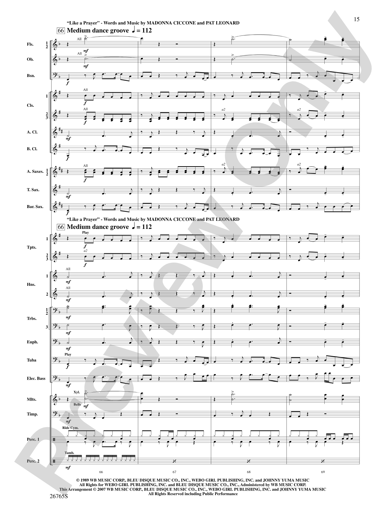 Madonna: A Concert Tour: Concert Band Conductor Score & Parts