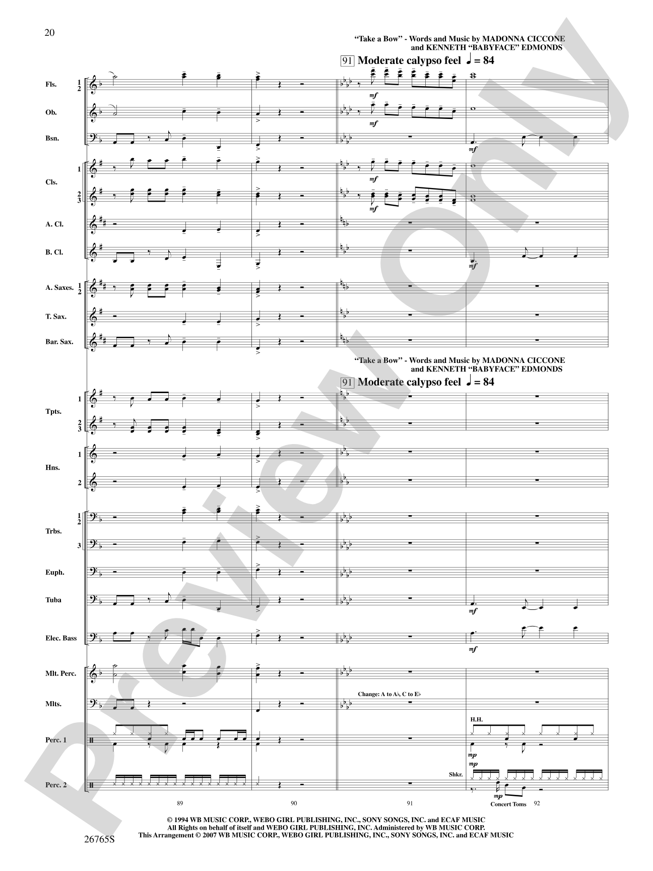 Madonna: A Concert Tour: Concert Band Conductor Score & Parts