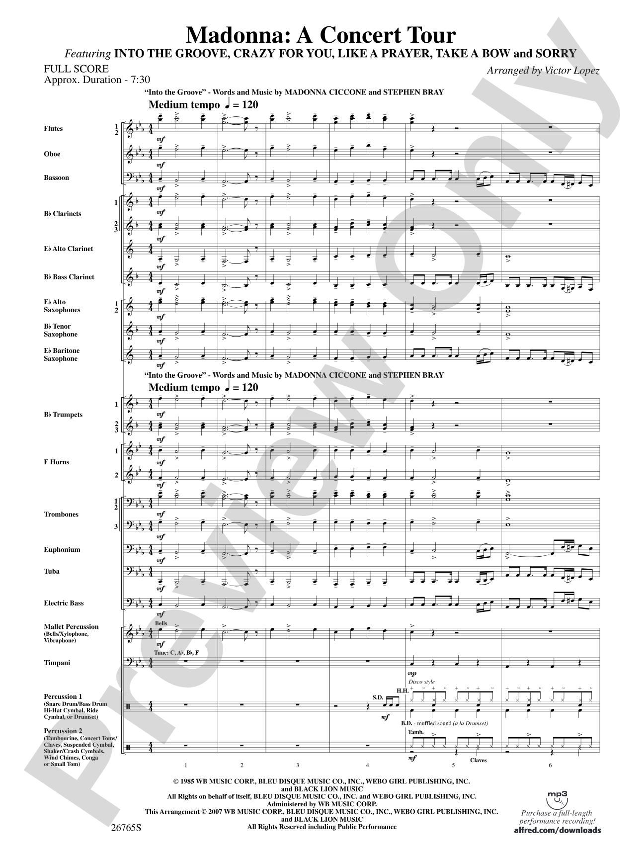 Madonna: A Concert Tour: Concert Band Conductor Score & Parts