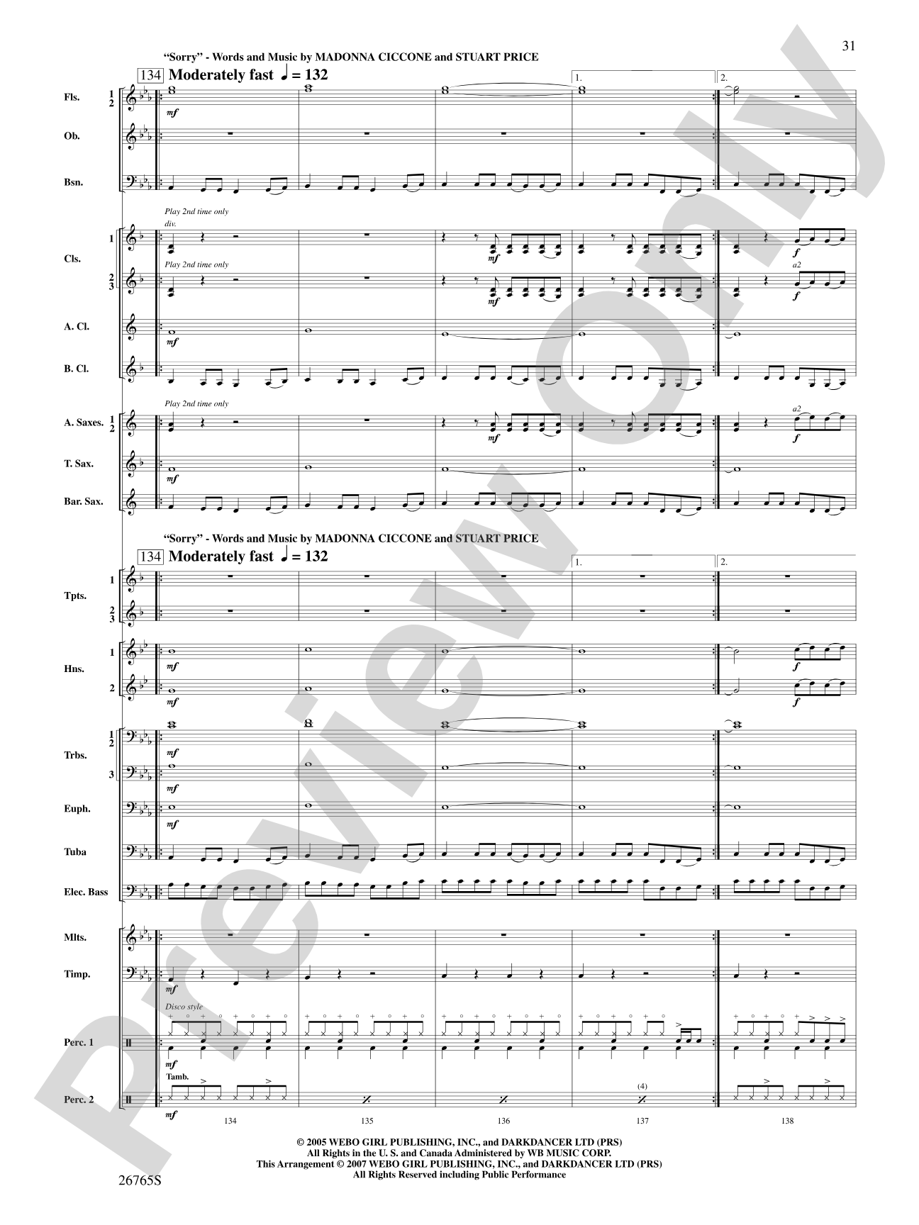 Madonna: A Concert Tour: Concert Band Conductor Score & Parts