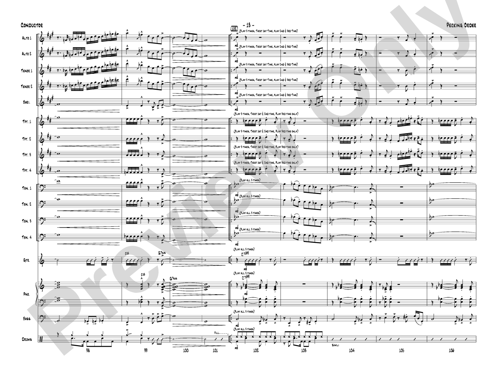 Pecking Order: Jazz Ensemble Conductor Score & Parts