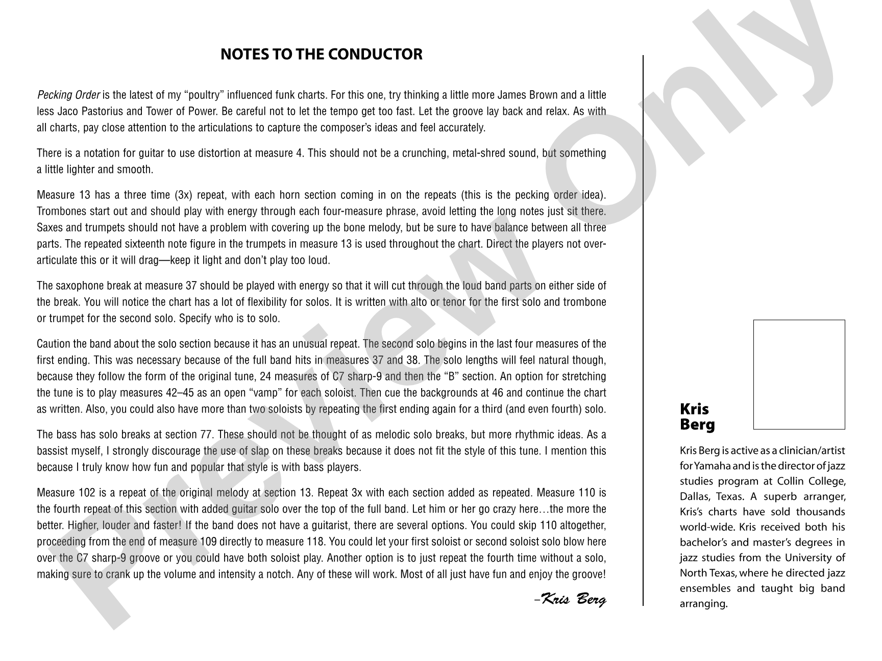 Pecking Order: Jazz Ensemble Conductor Score & Parts