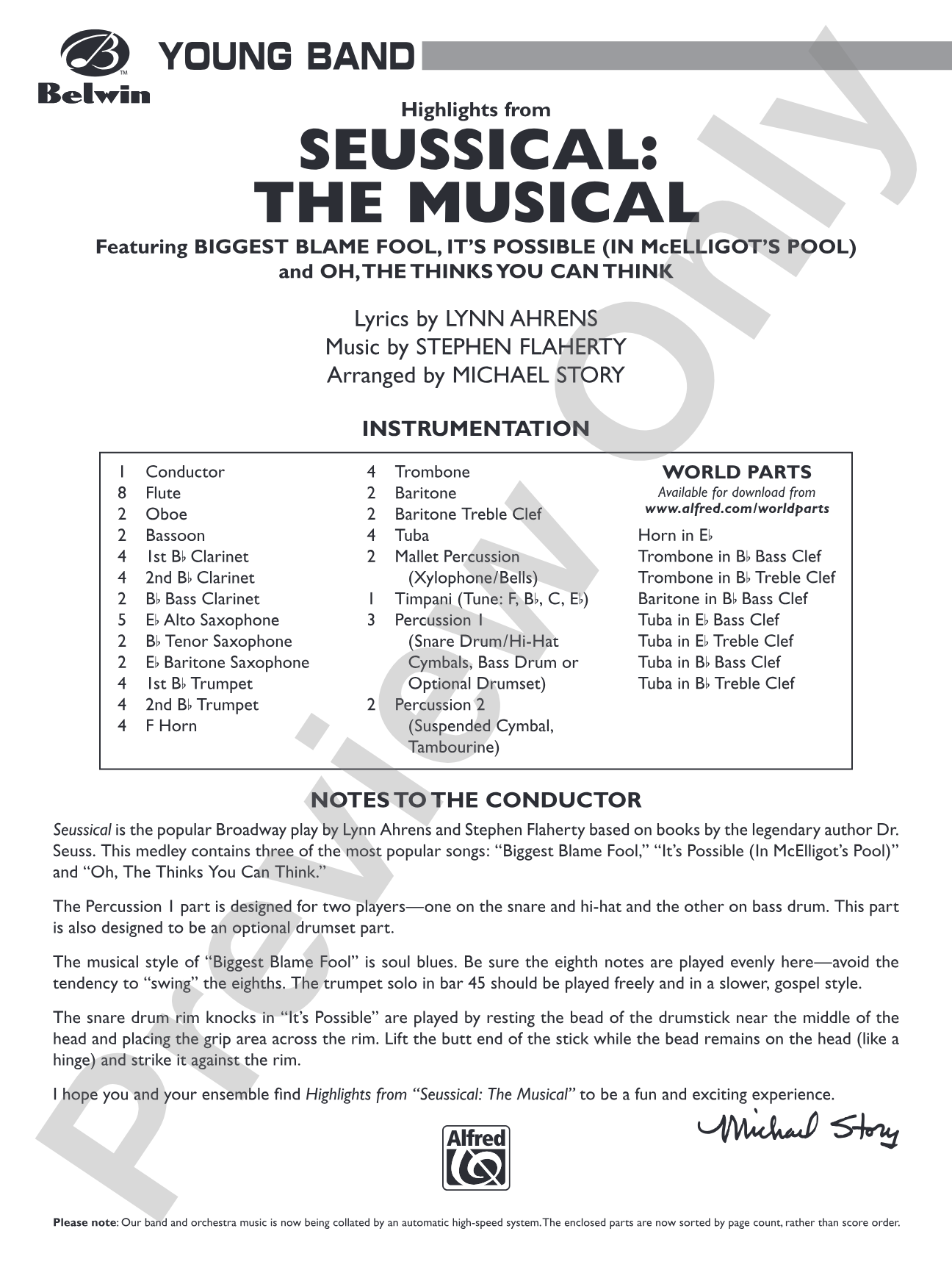 Seussical: The Musical: Concert Band Conductor Score & Parts