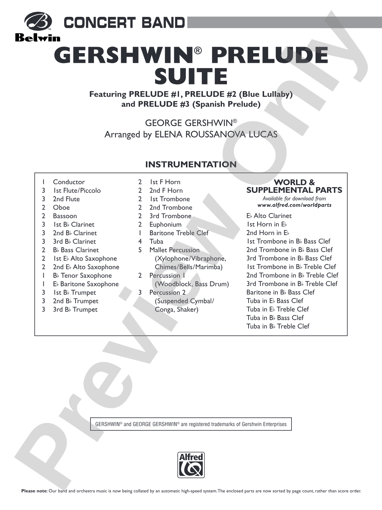 Gershwin Prelude Suite: Concert Band Conductor Score & Parts