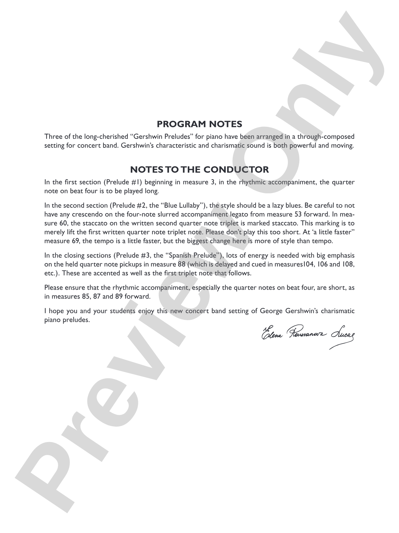 Gershwin Prelude Suite: Concert Band Conductor Score & Parts