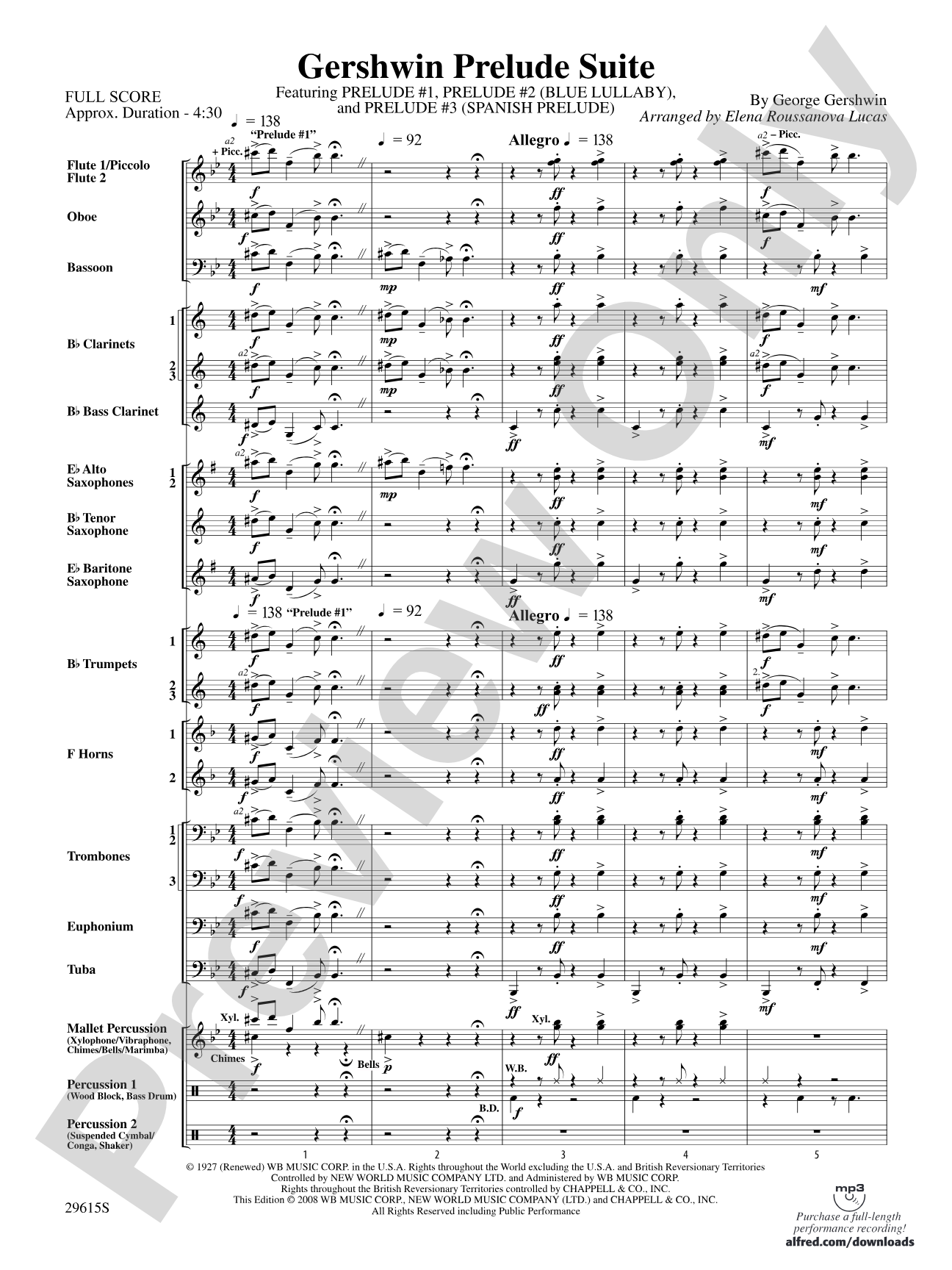 Gershwin Prelude Suite: Concert Band Conductor Score & Parts