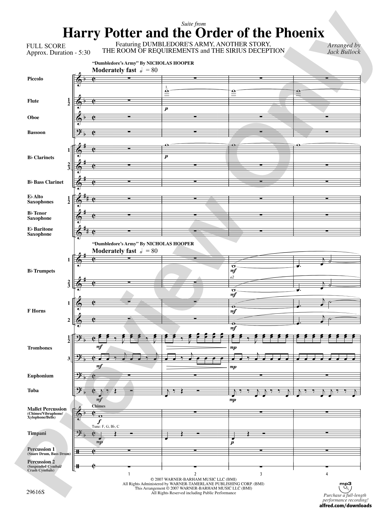 Harry Potter and the Order of the Phoenix, Suite from: Concert Band Conductor Score & Parts