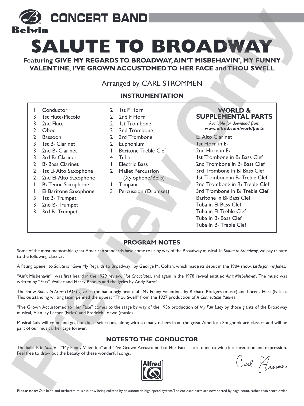 Salute to Broadway: Concert Band Conductor Score & Parts