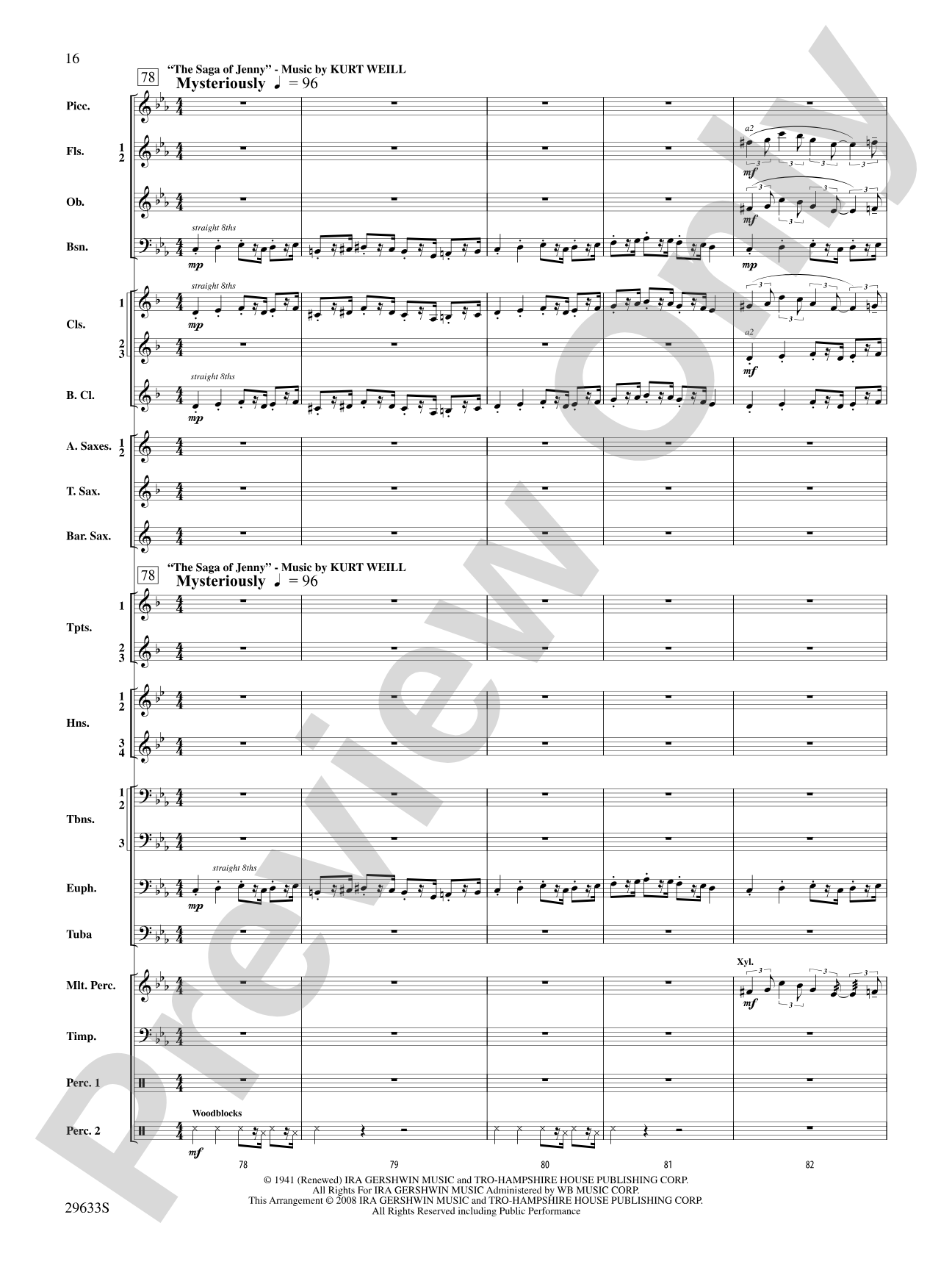 A Tribute to Kurt Weill: Concert Band Conductor Score & Parts