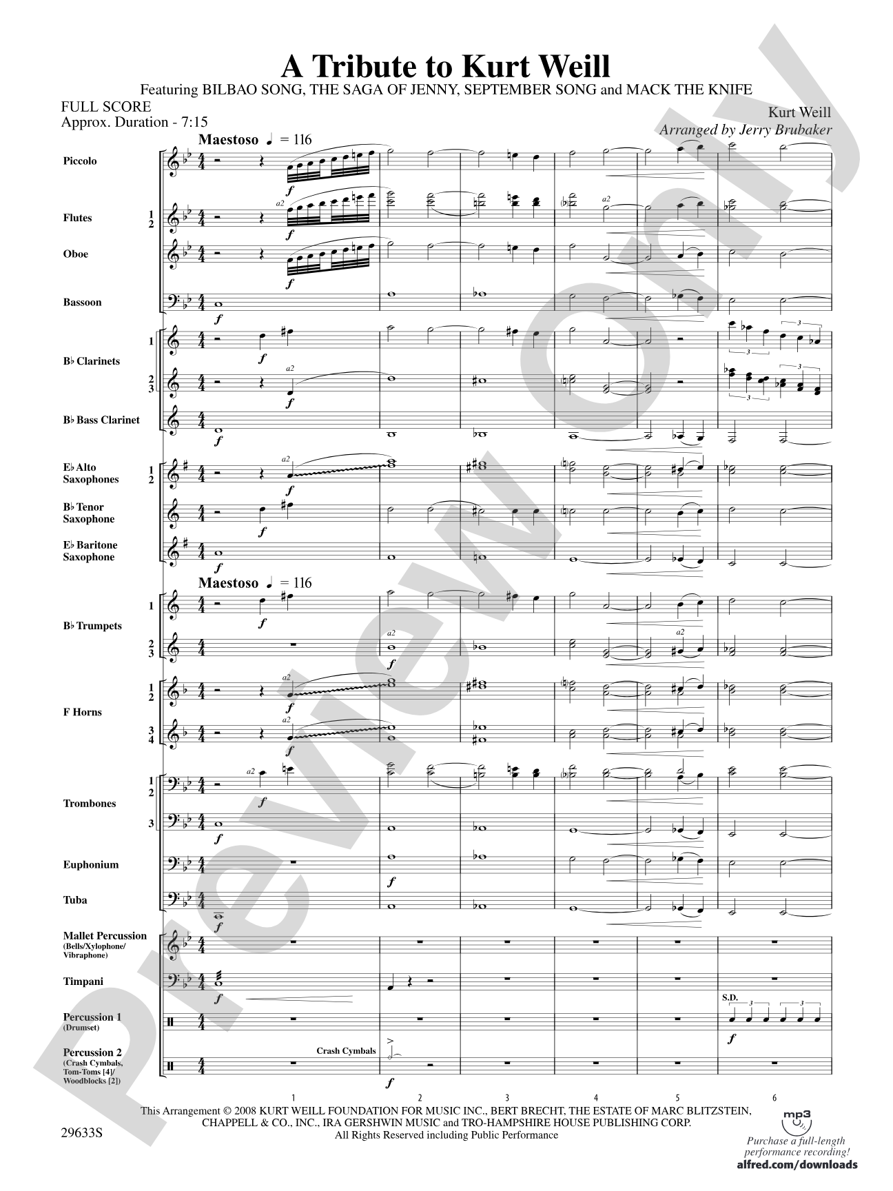 A Tribute to Kurt Weill: Concert Band Conductor Score & Parts