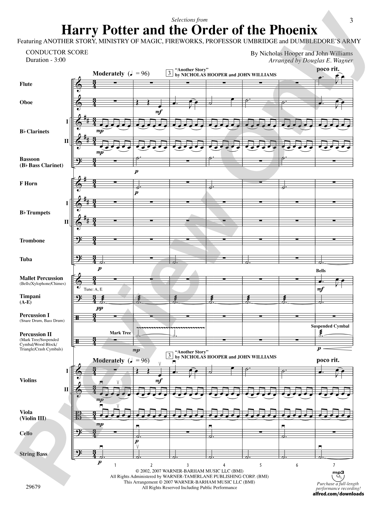 Harry Potter and the Order of the Phoenix, Selections from: Full Orchestra Conductor Score & Parts