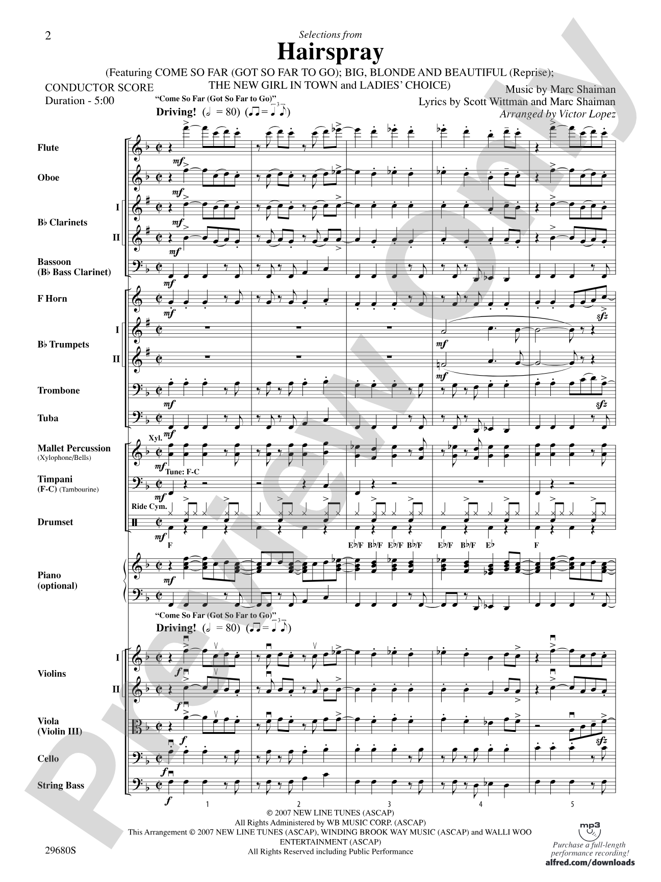 Hairspray, Selections from: Full Orchestra Conductor Score & Parts