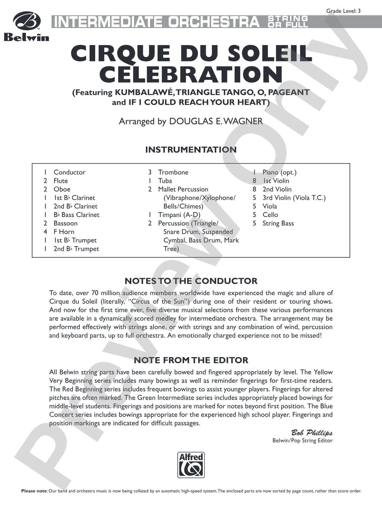 Cirque du Soleil Celebration: Full Orchestra Conductor Score & Parts