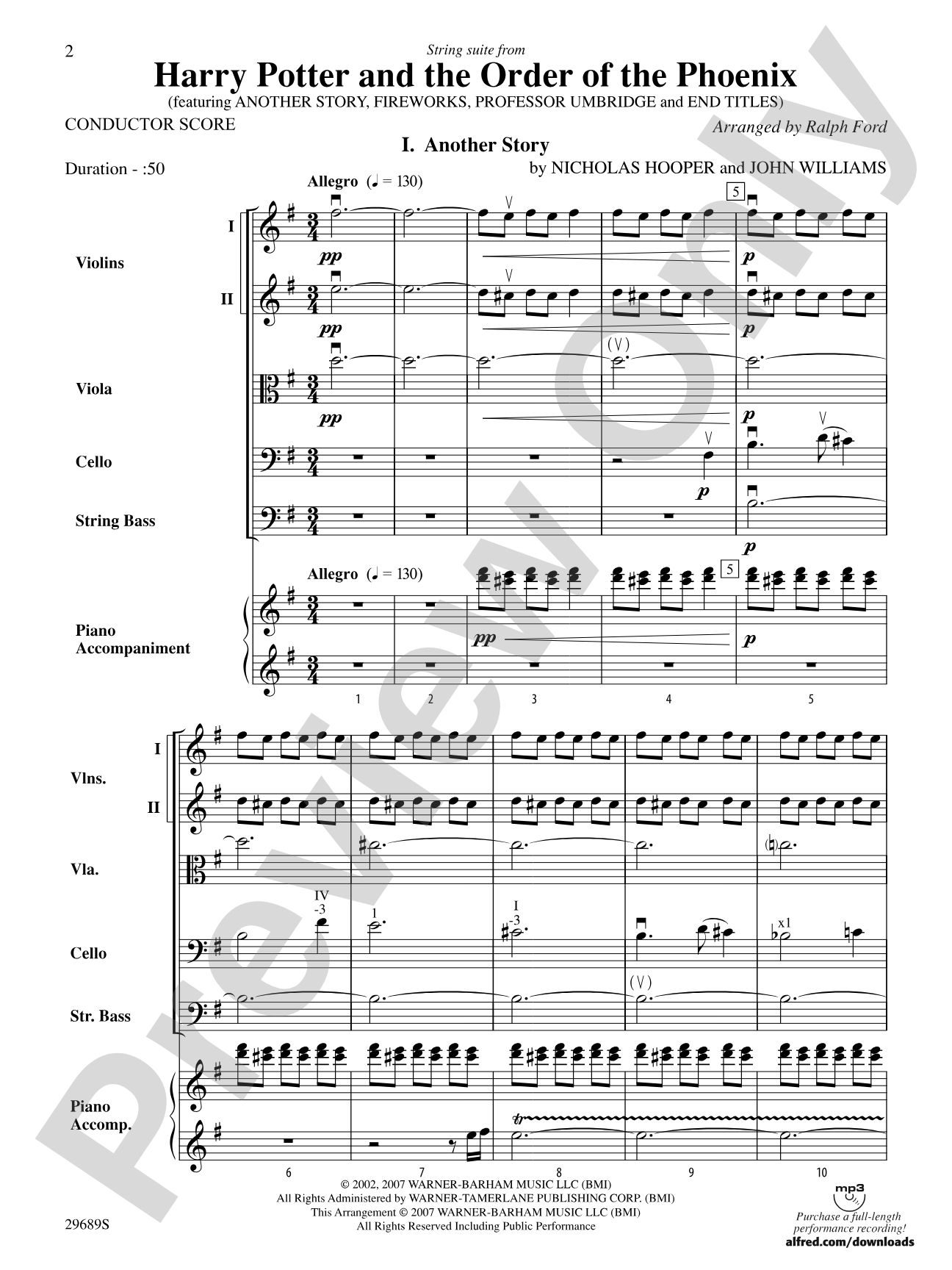 Harry Potter and the Order of the Phoenix, String Suite from: String Orchestra Conductor Score & Parts