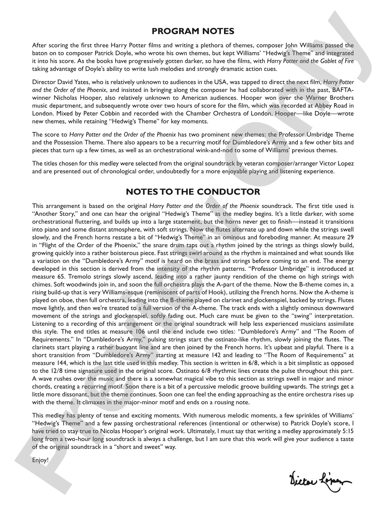 Harry Potter and the Order of the Phoenix, Concert Suite from: Full Orchestra Conductor Score & Parts
