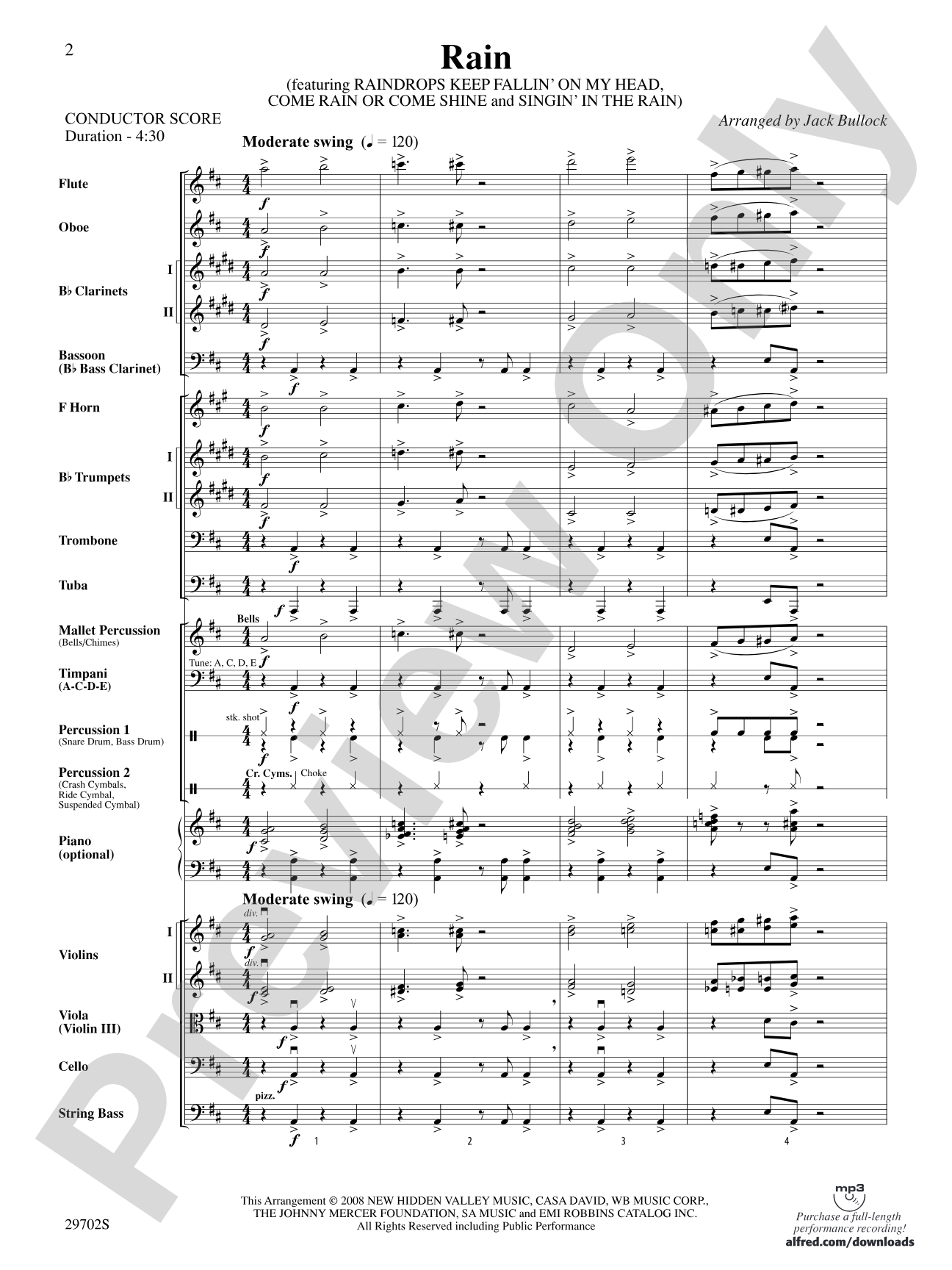 Rain: Full Orchestra Conductor Score & Parts