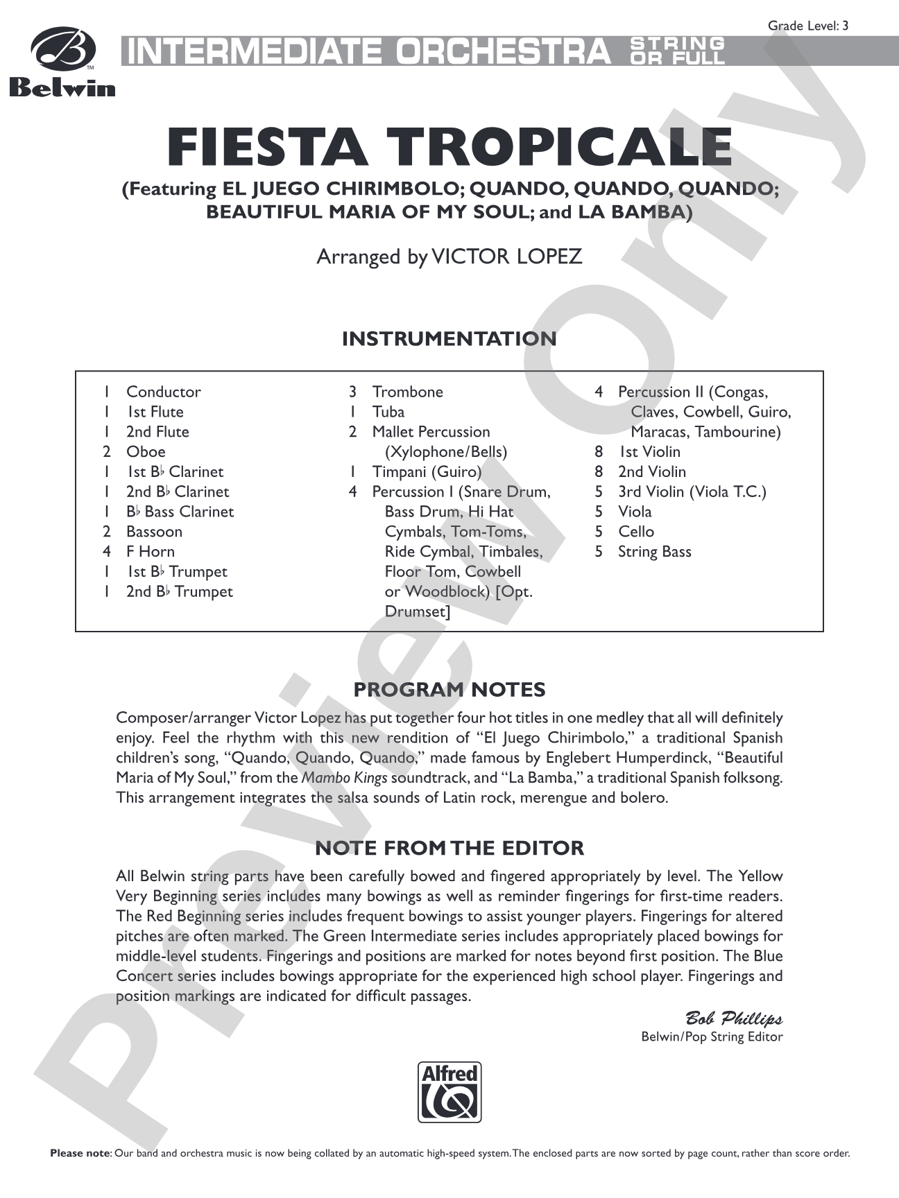Fiesta Tropicale: Full Orchestra Conductor Score & Parts