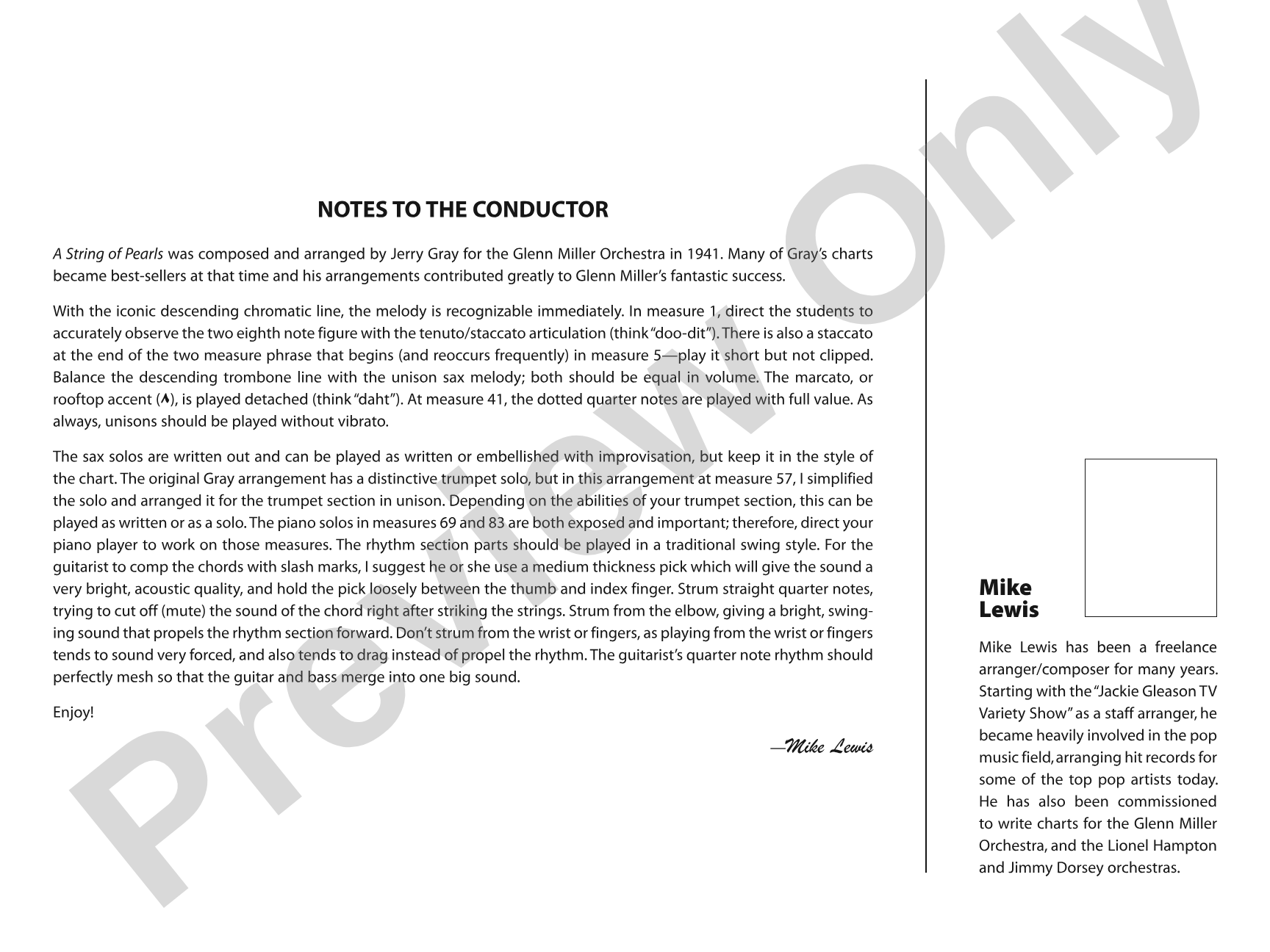 String of Pearls: Jazz Ensemble Conductor Score & Parts