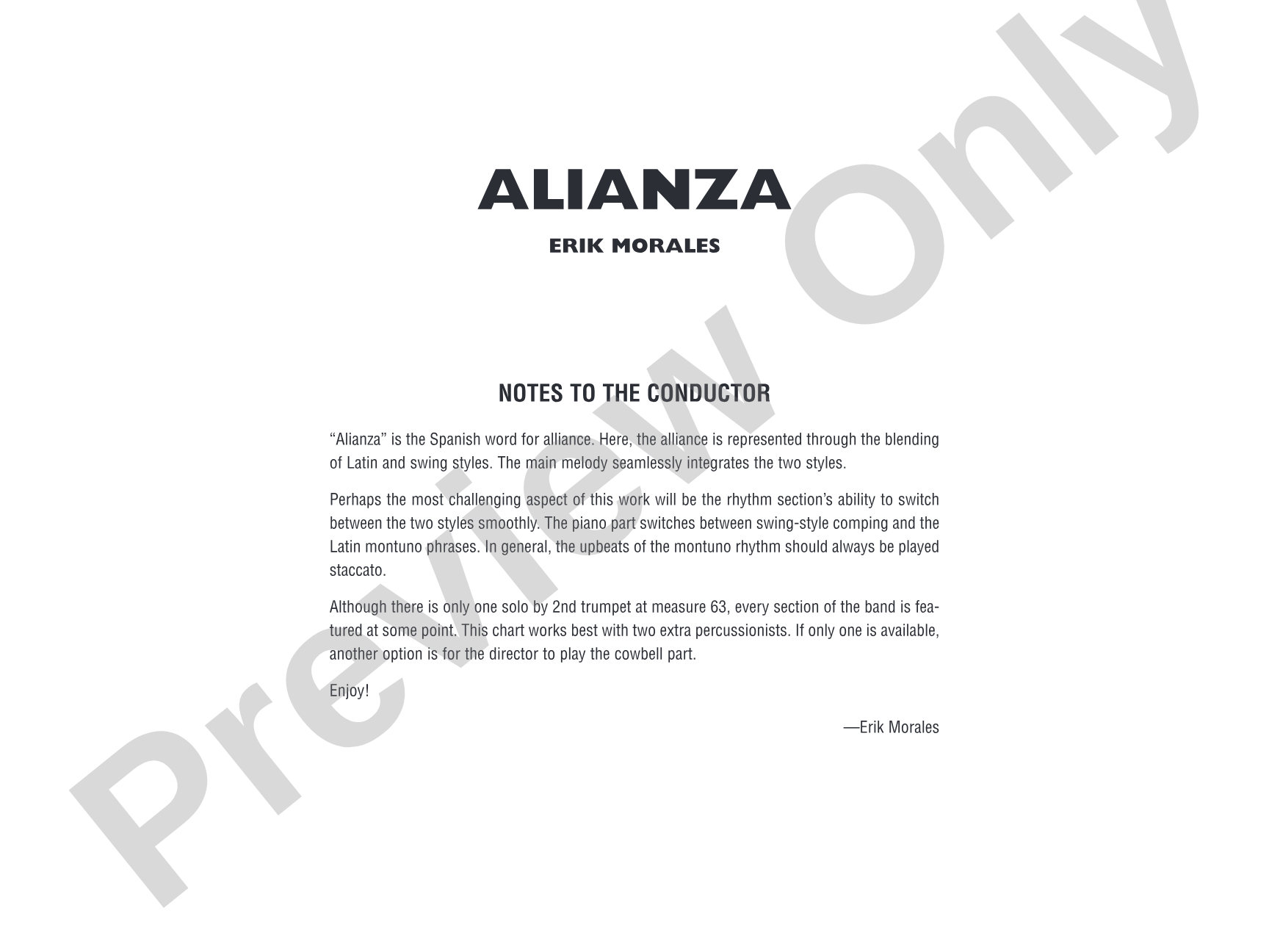 Alianza: Jazz Ensemble Conductor Score & Parts