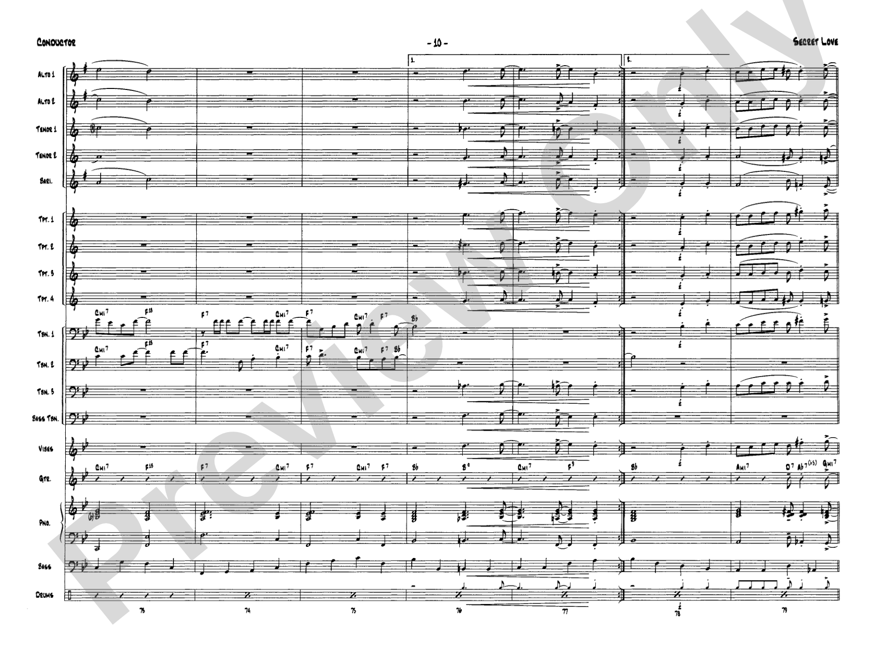 Secret Love: Jazz Ensemble Conductor Score & Parts
