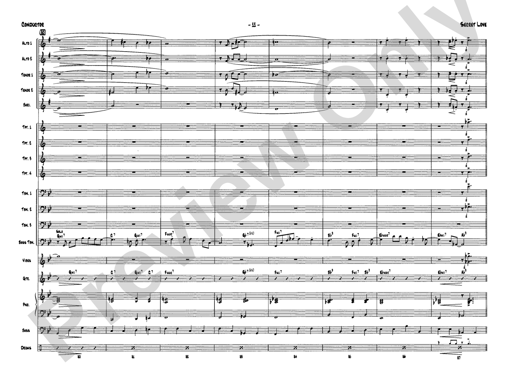 Secret Love: Jazz Ensemble Conductor Score & Parts