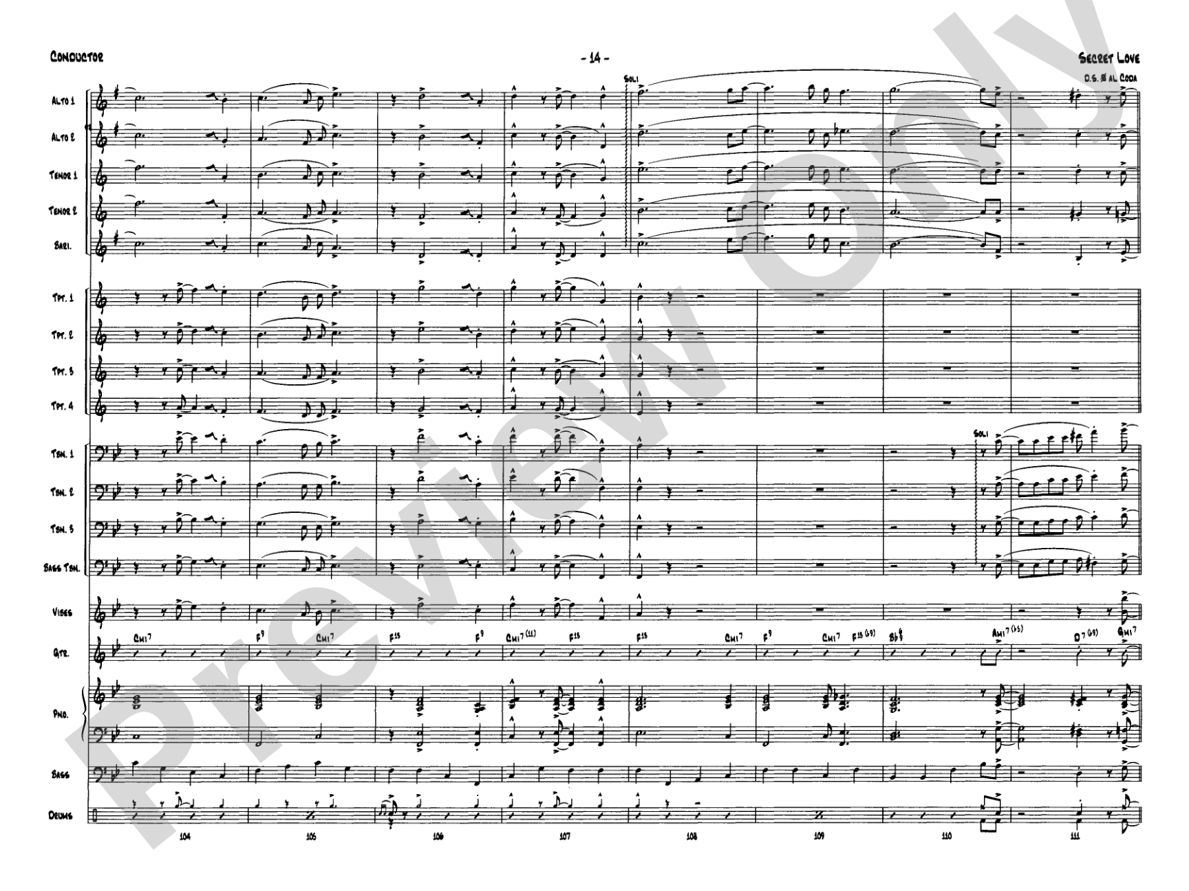 Secret Love: Jazz Ensemble Conductor Score & Parts