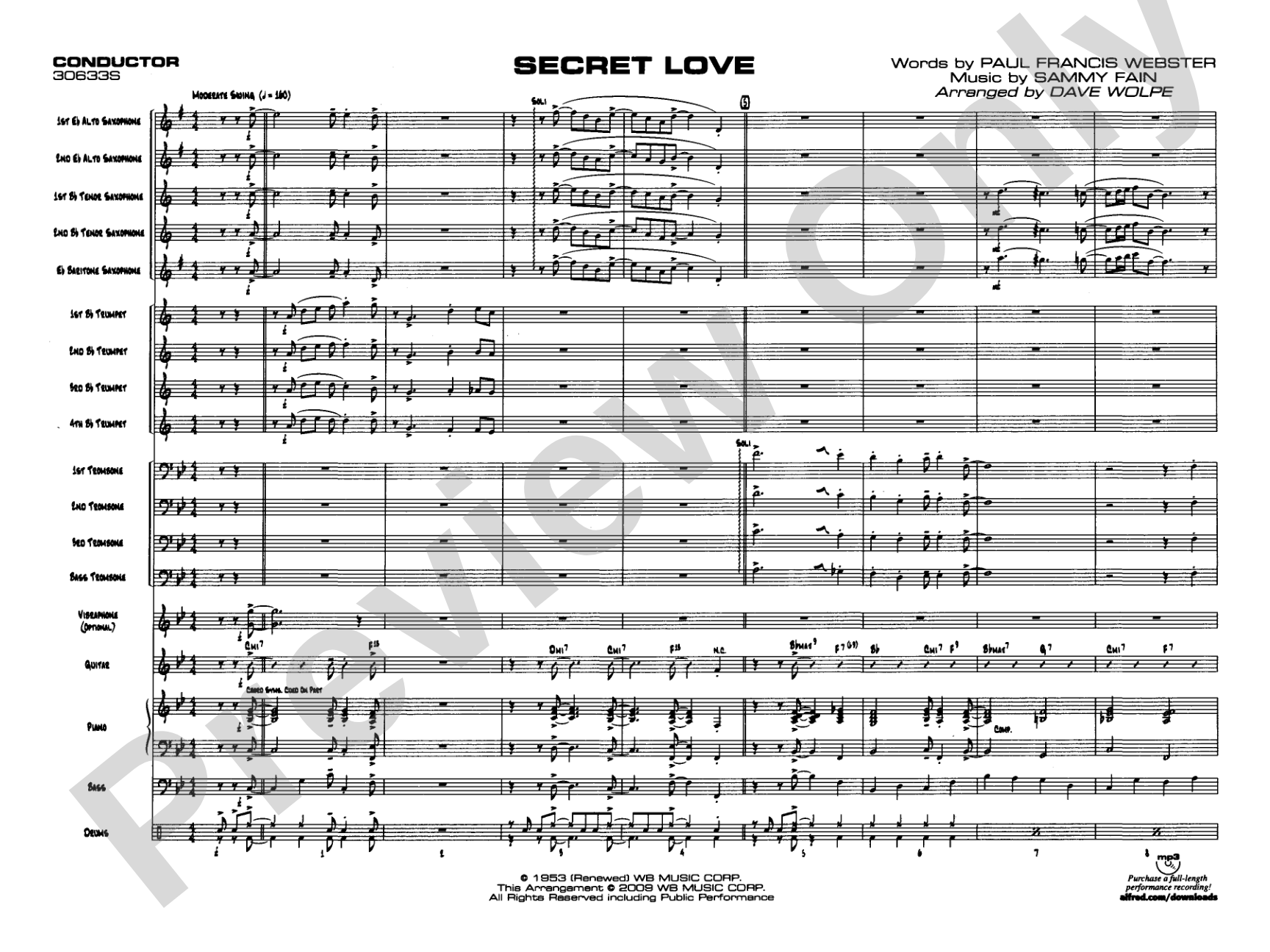 Secret Love: Jazz Ensemble Conductor Score & Parts