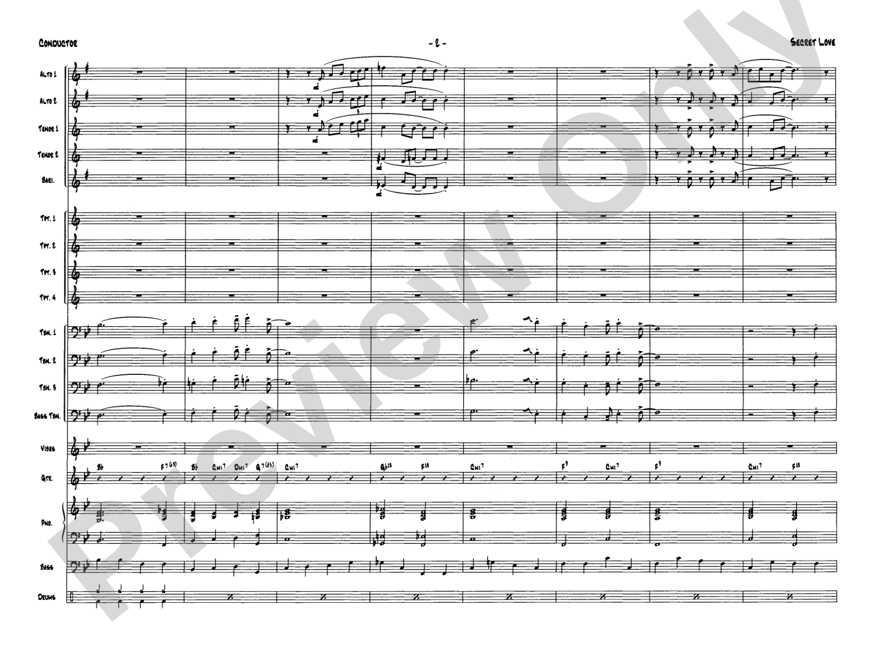 Secret Love: Jazz Ensemble Conductor Score & Parts