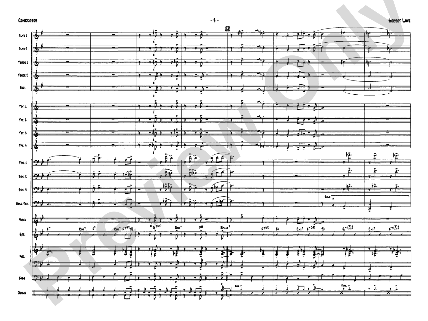 Secret Love: Jazz Ensemble Conductor Score & Parts