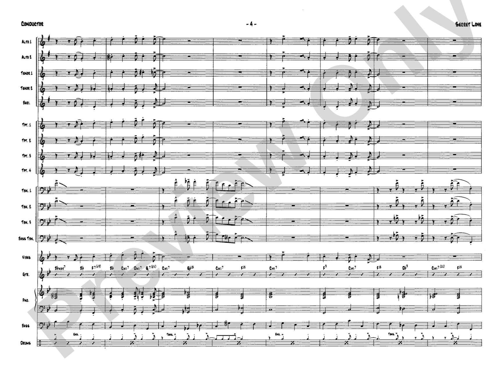 Secret Love: Jazz Ensemble Conductor Score & Parts