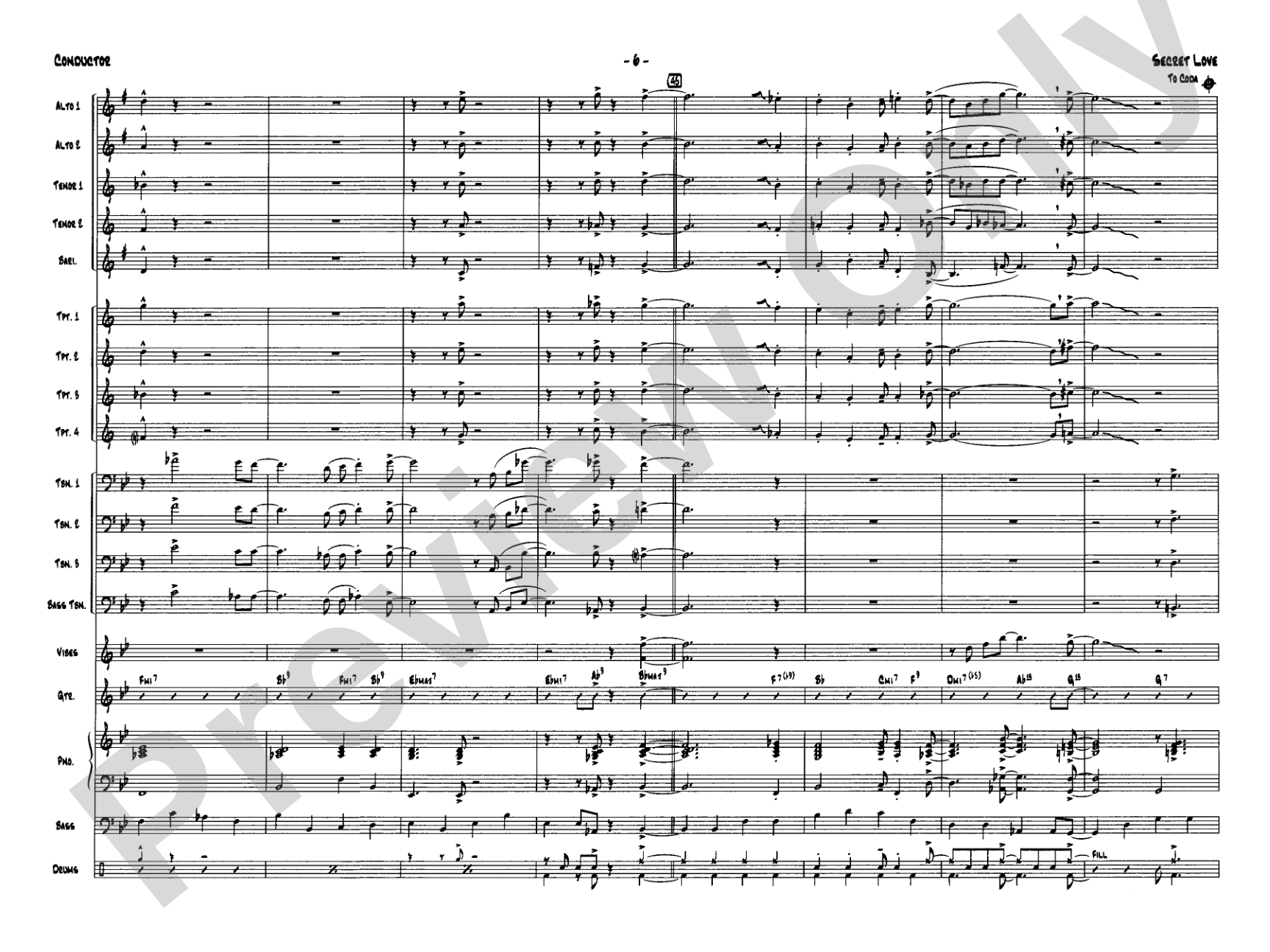 Secret Love: Jazz Ensemble Conductor Score & Parts