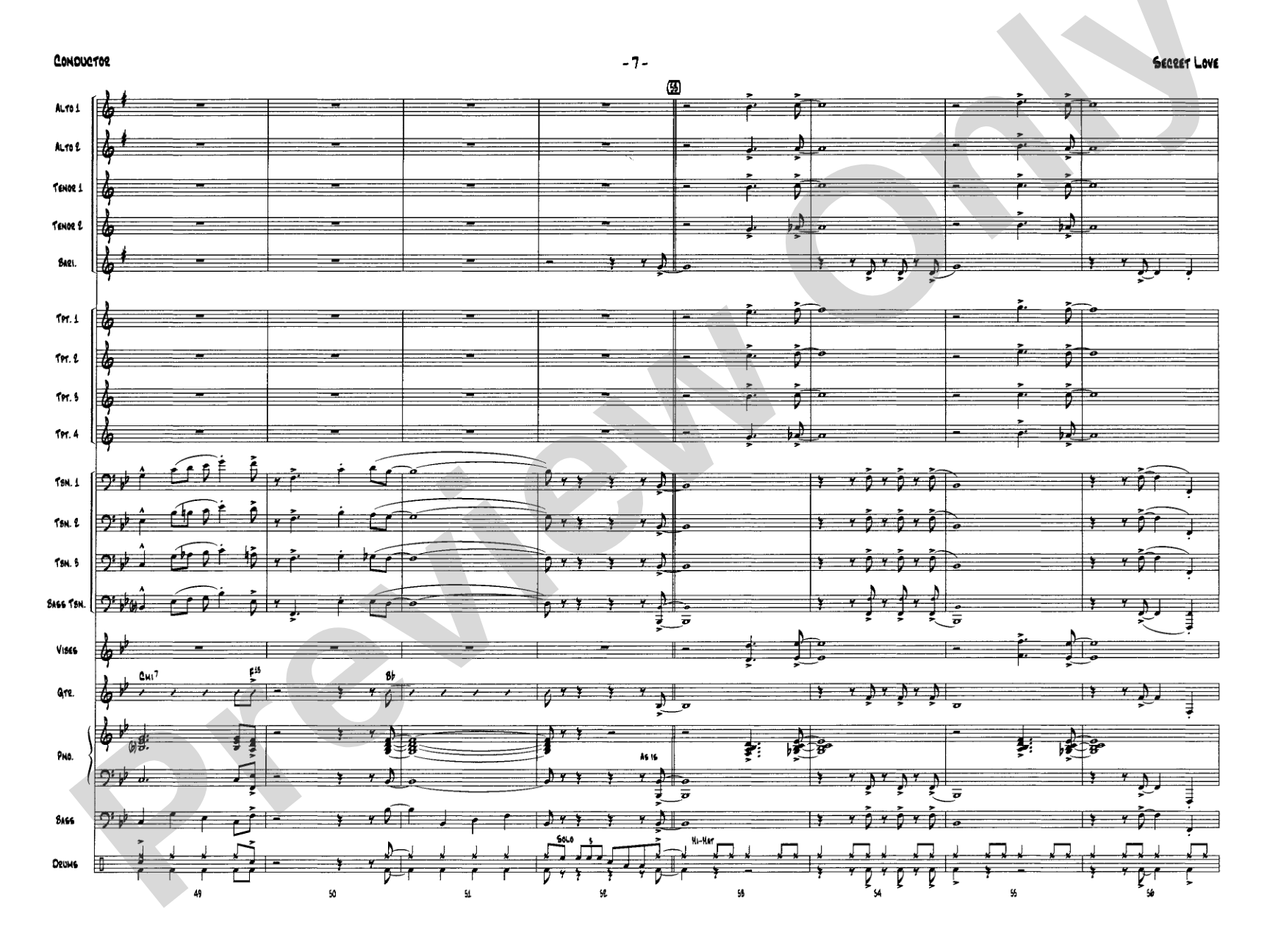 Secret Love: Jazz Ensemble Conductor Score & Parts