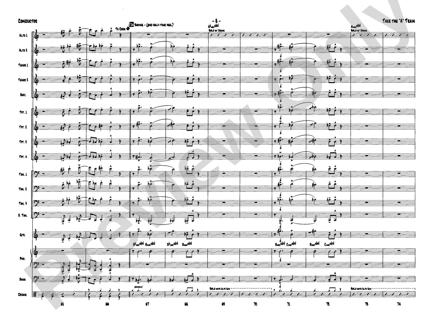 Take the "A" Train: Jazz Ensemble Conductor Score & Parts