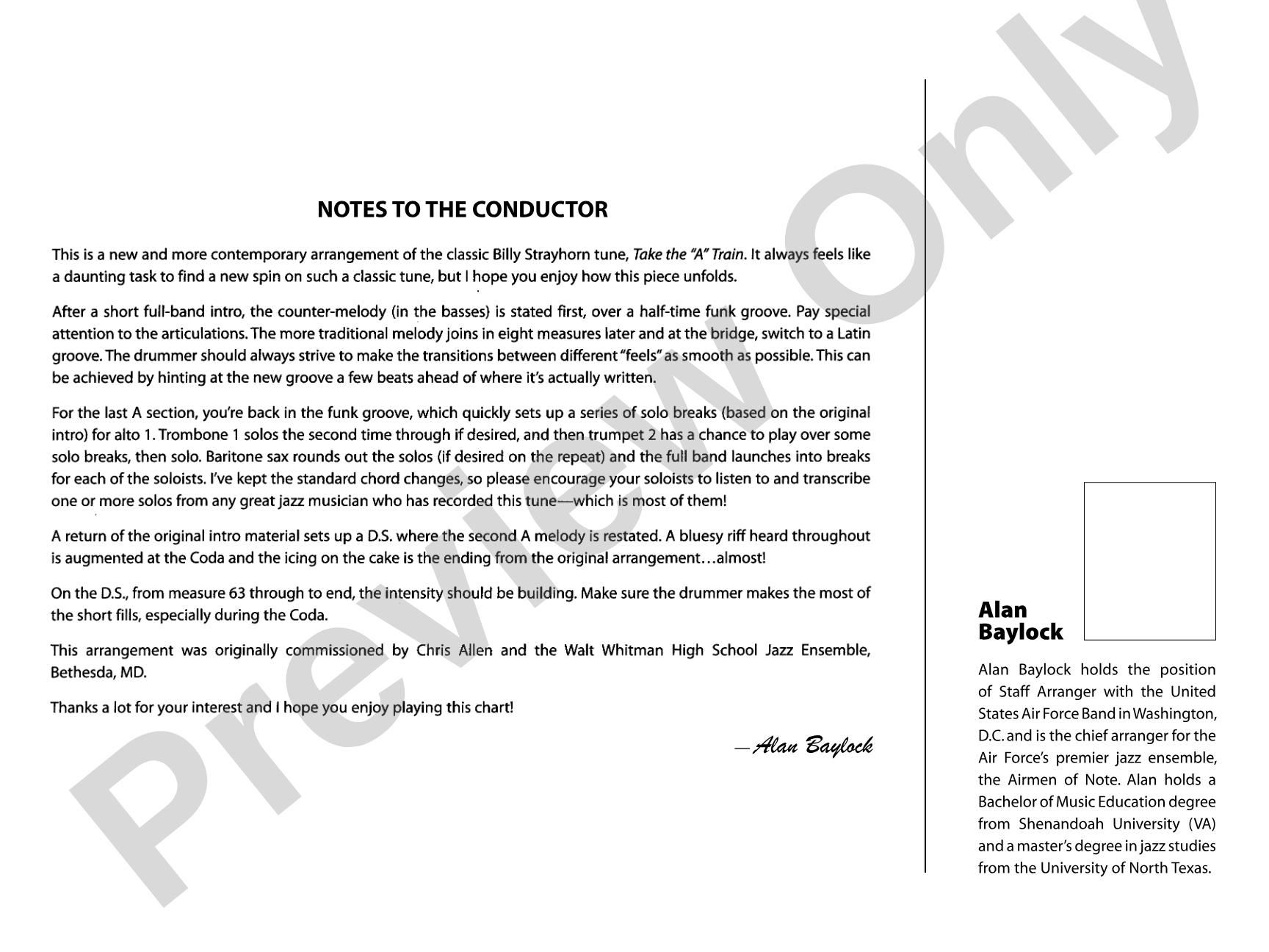 Take the "A" Train: Jazz Ensemble Conductor Score & Parts