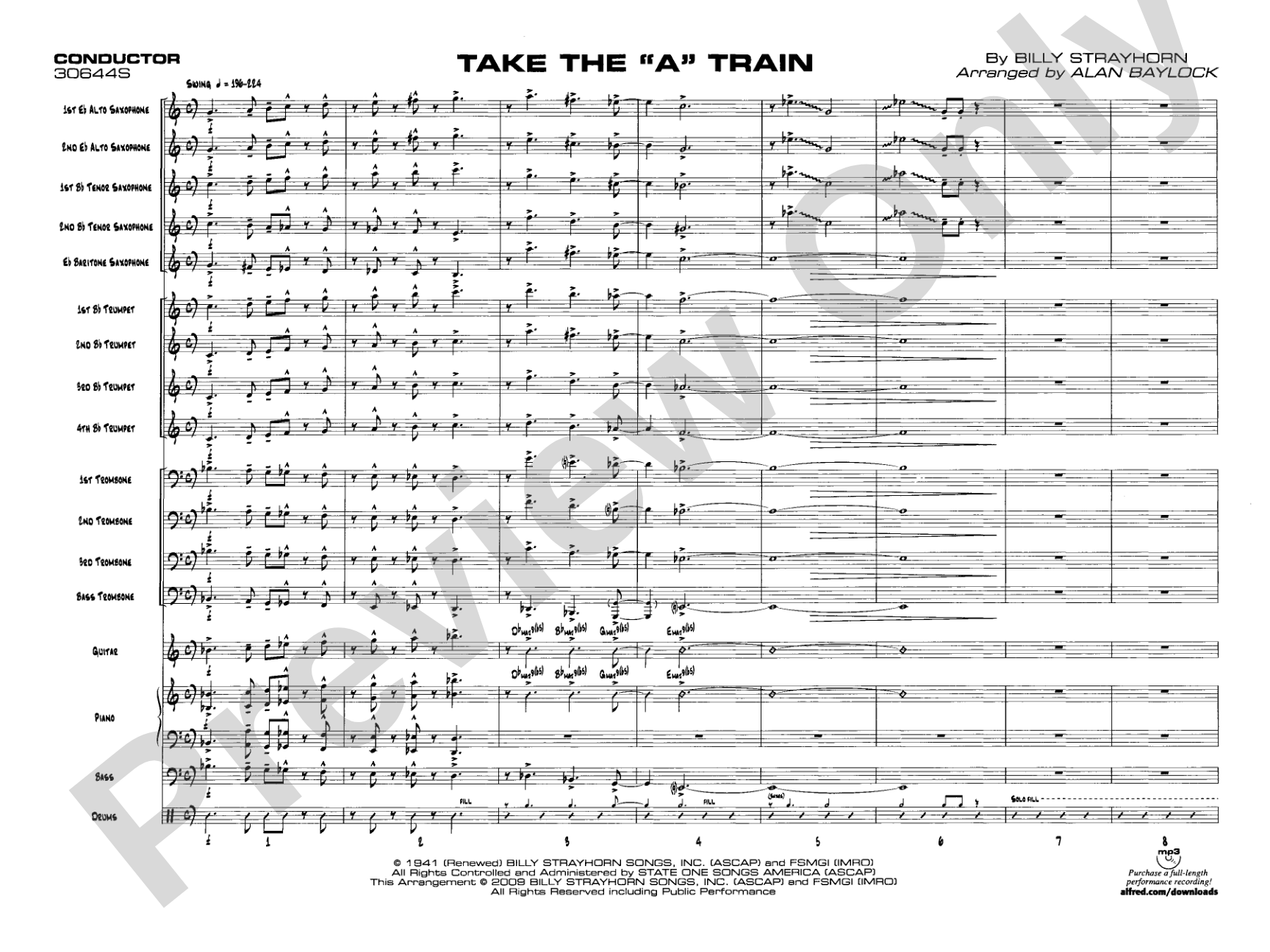 Take the "A" Train: Jazz Ensemble Conductor Score & Parts