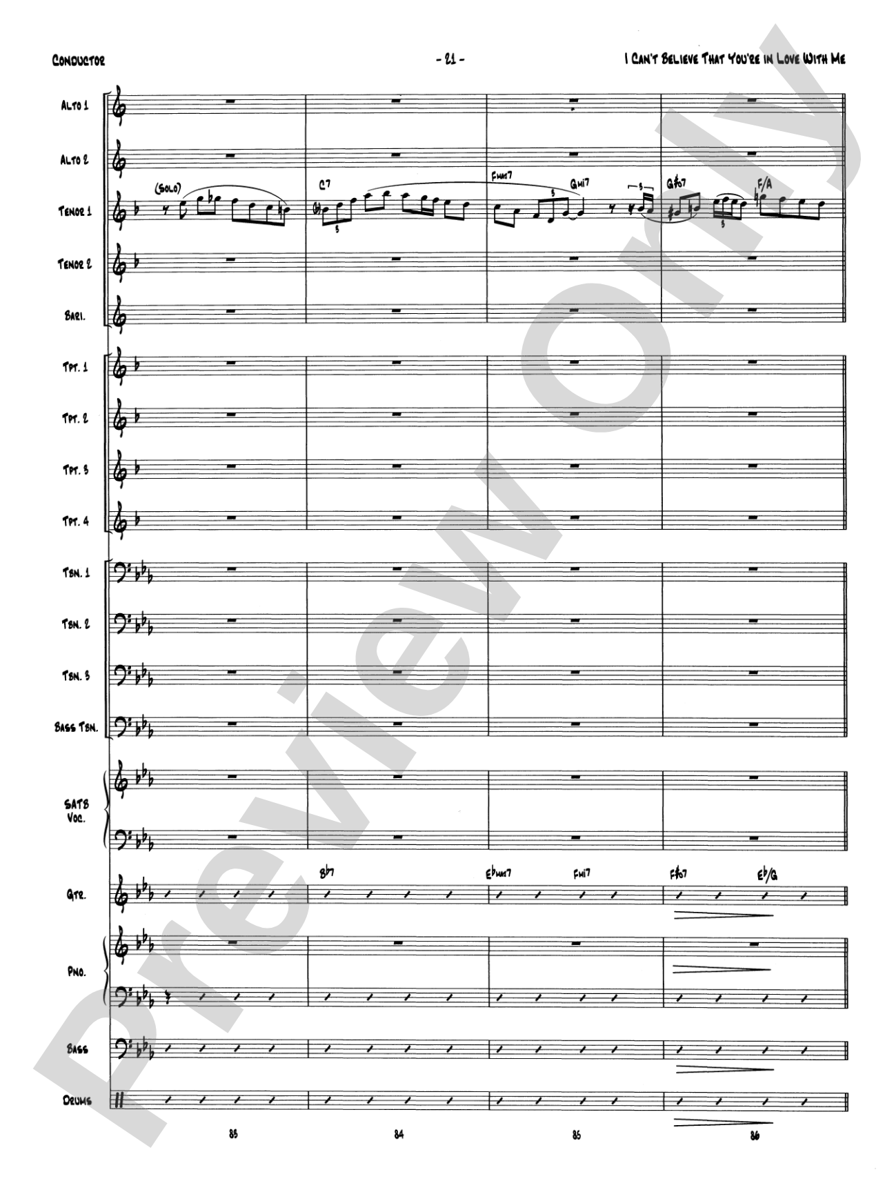 I Can't Believe That You're in Love with Me: Vocal Solo with Jazz Ensemble Conductor Score & Parts