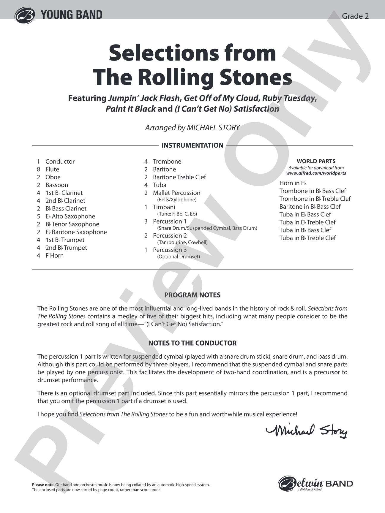 Selections from The Rolling Stones: Concert Band Conductor Score & Parts