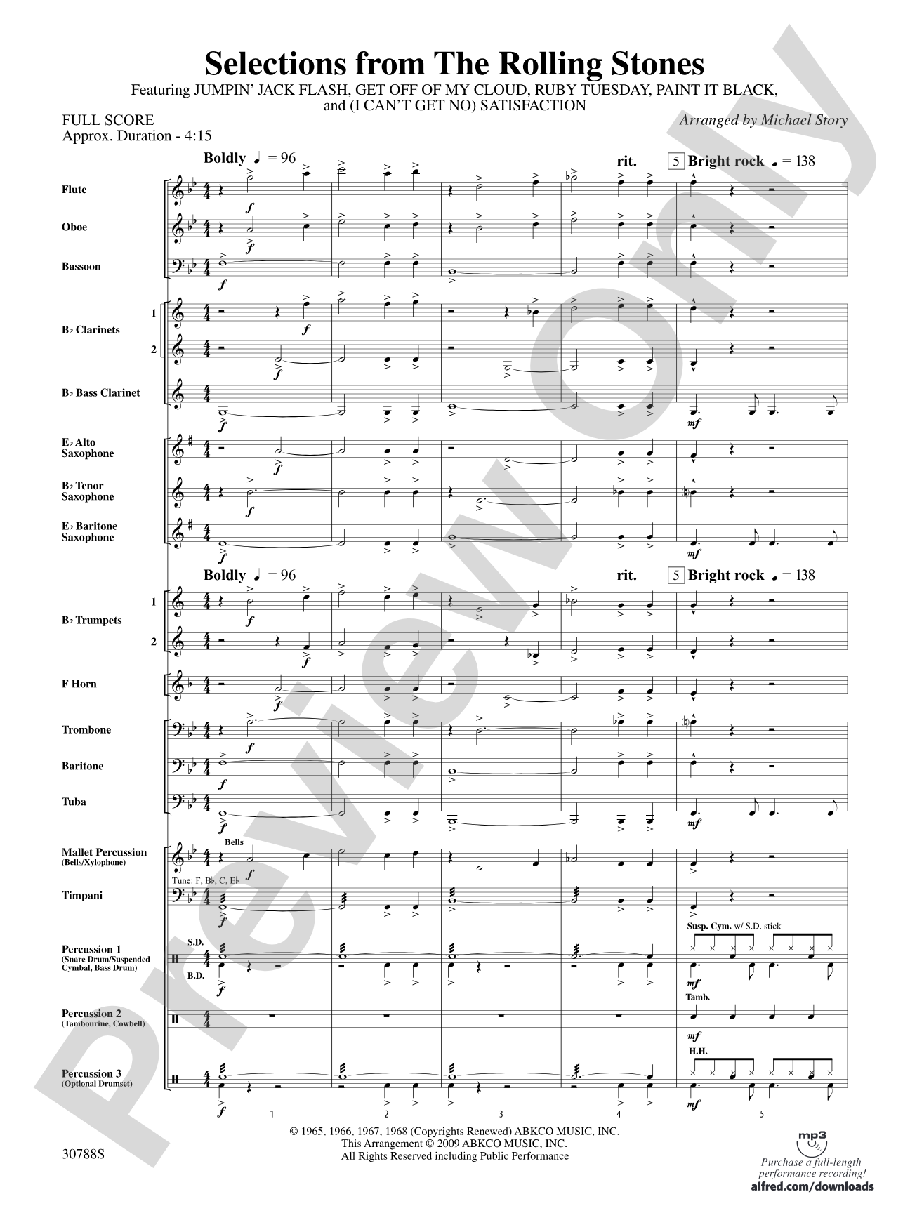 Selections from The Rolling Stones: Concert Band Conductor Score & Parts