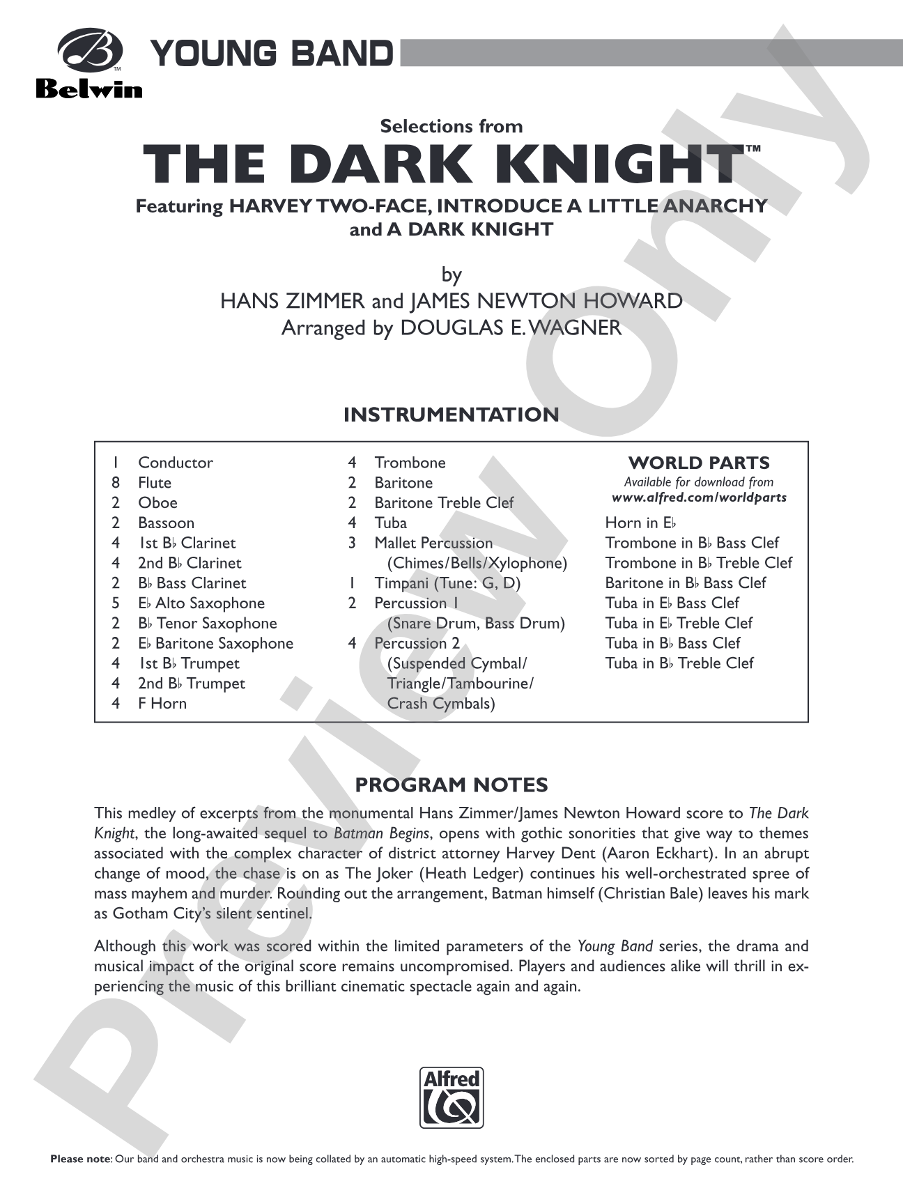 The Dark Knight, Selections from: Concert Band Conductor Score & Parts