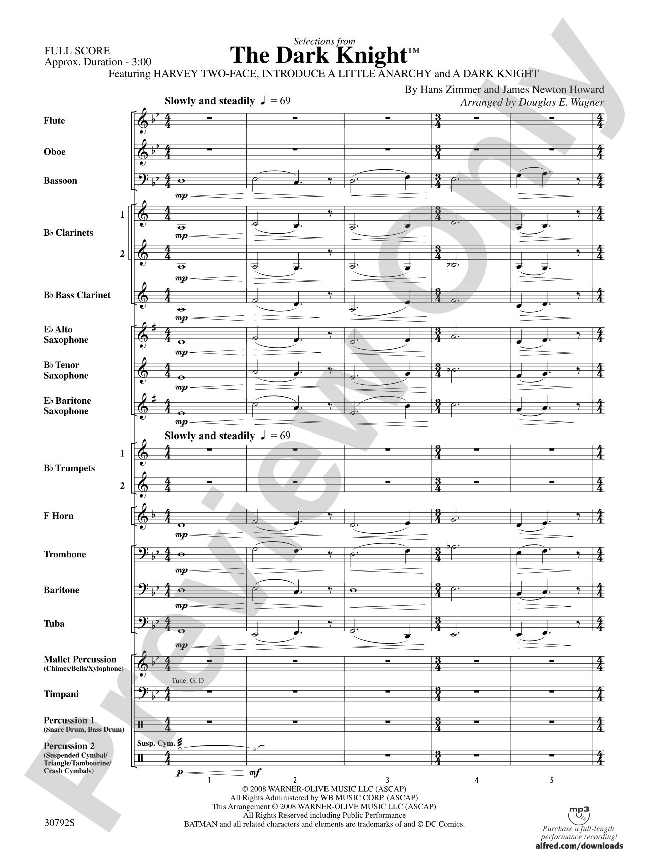 The Dark Knight, Selections from: Concert Band Conductor Score & Parts