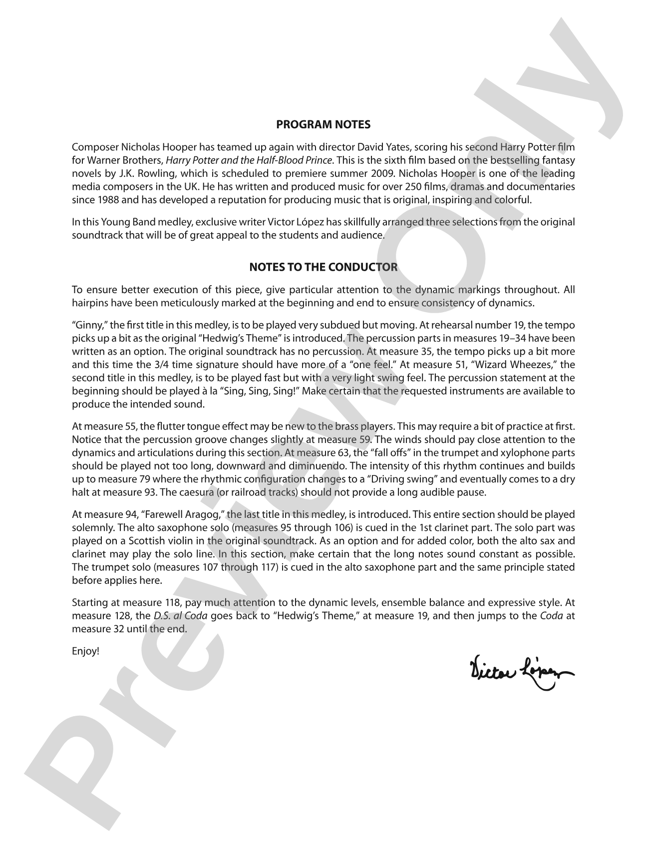 Harry Potter and the Half-Blood Prince, Selections from: Concert Band Conductor Score & Parts