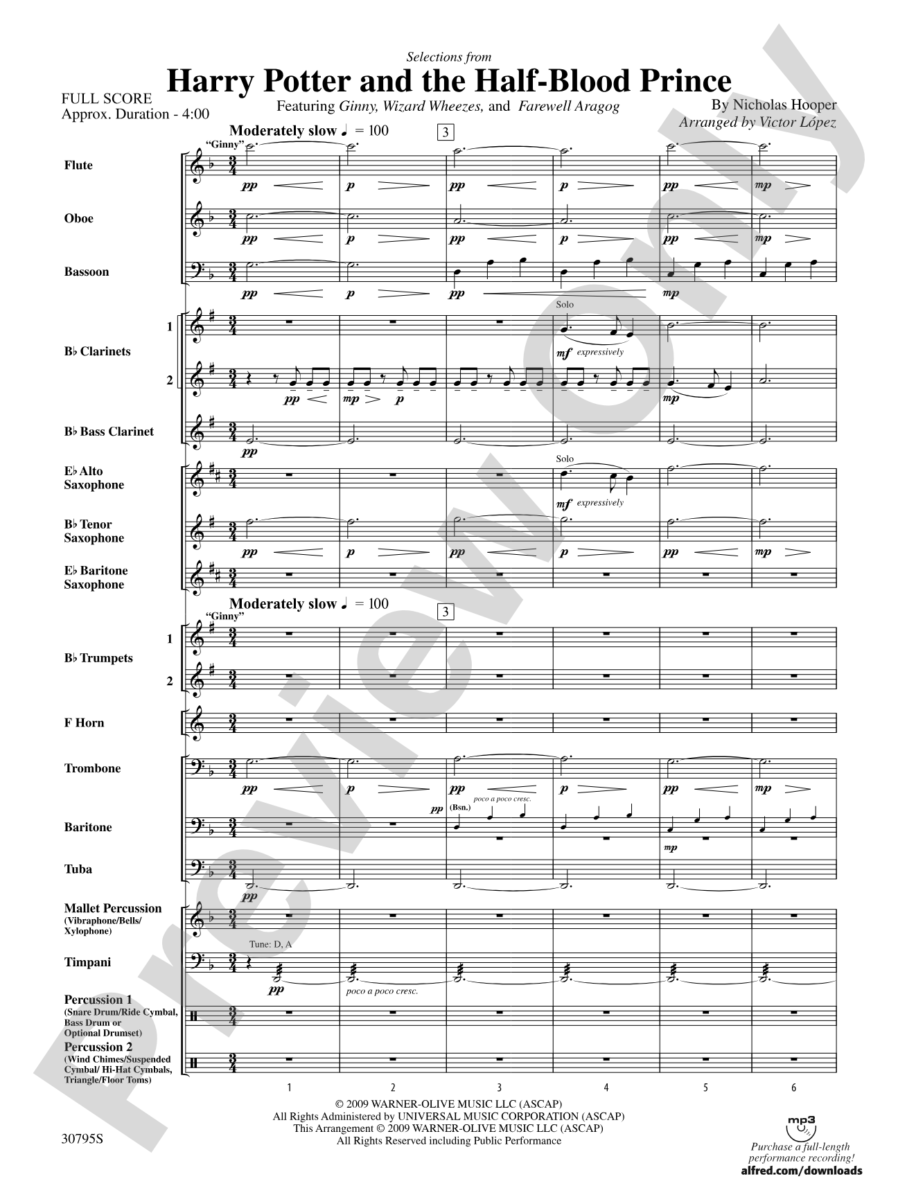 Harry Potter and the Half-Blood Prince, Selections from: Concert Band Conductor Score & Parts