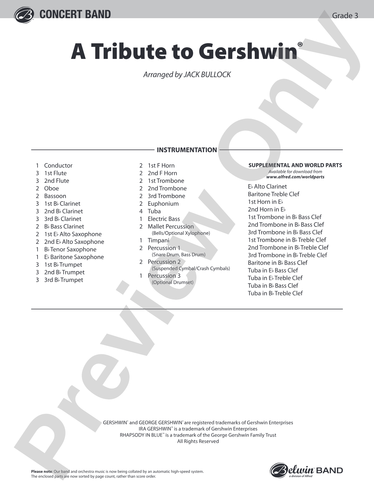 A Tribute to Gershwin: Concert Band Conductor Score & Parts