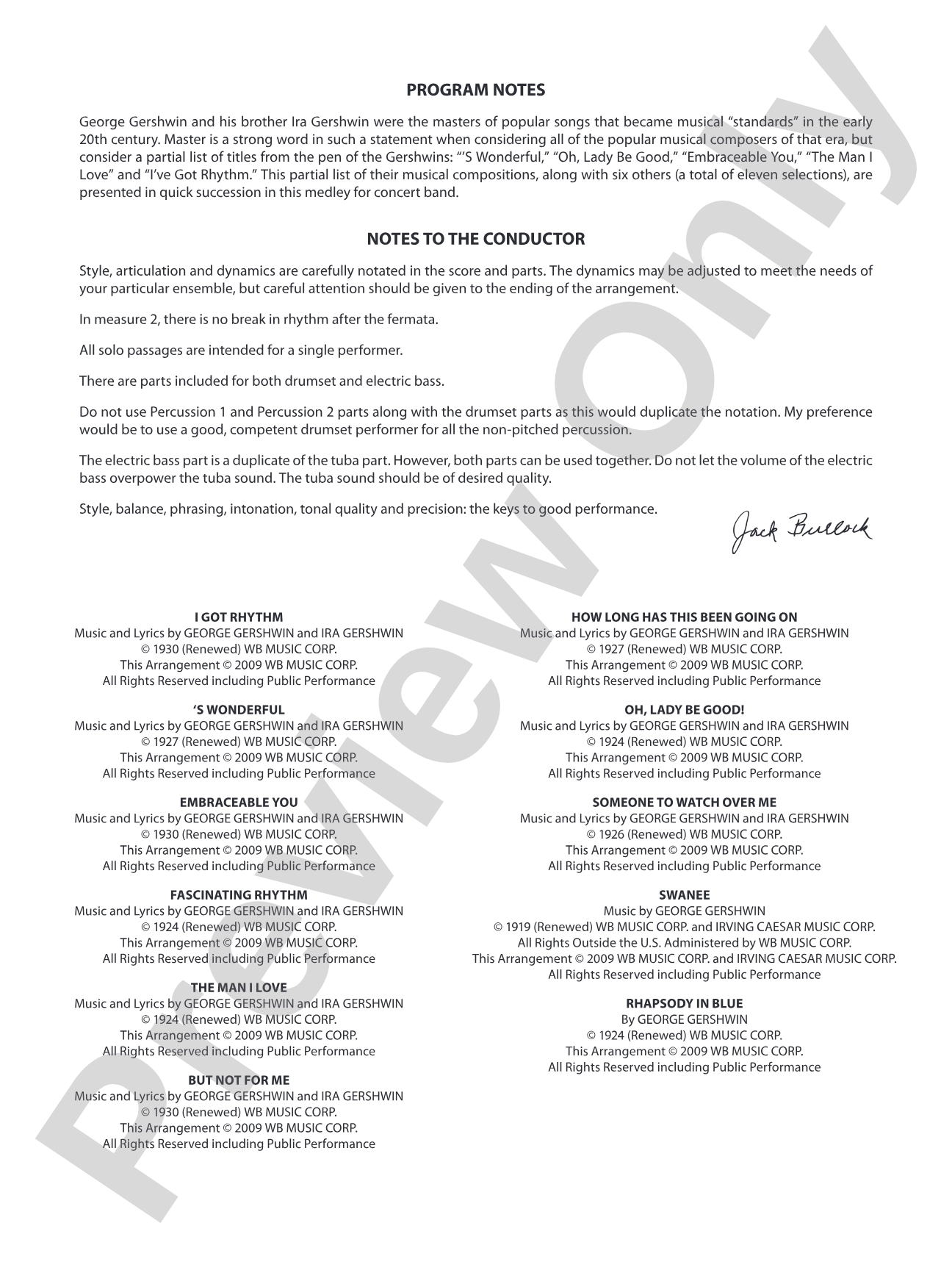A Tribute to Gershwin: Concert Band Conductor Score & Parts