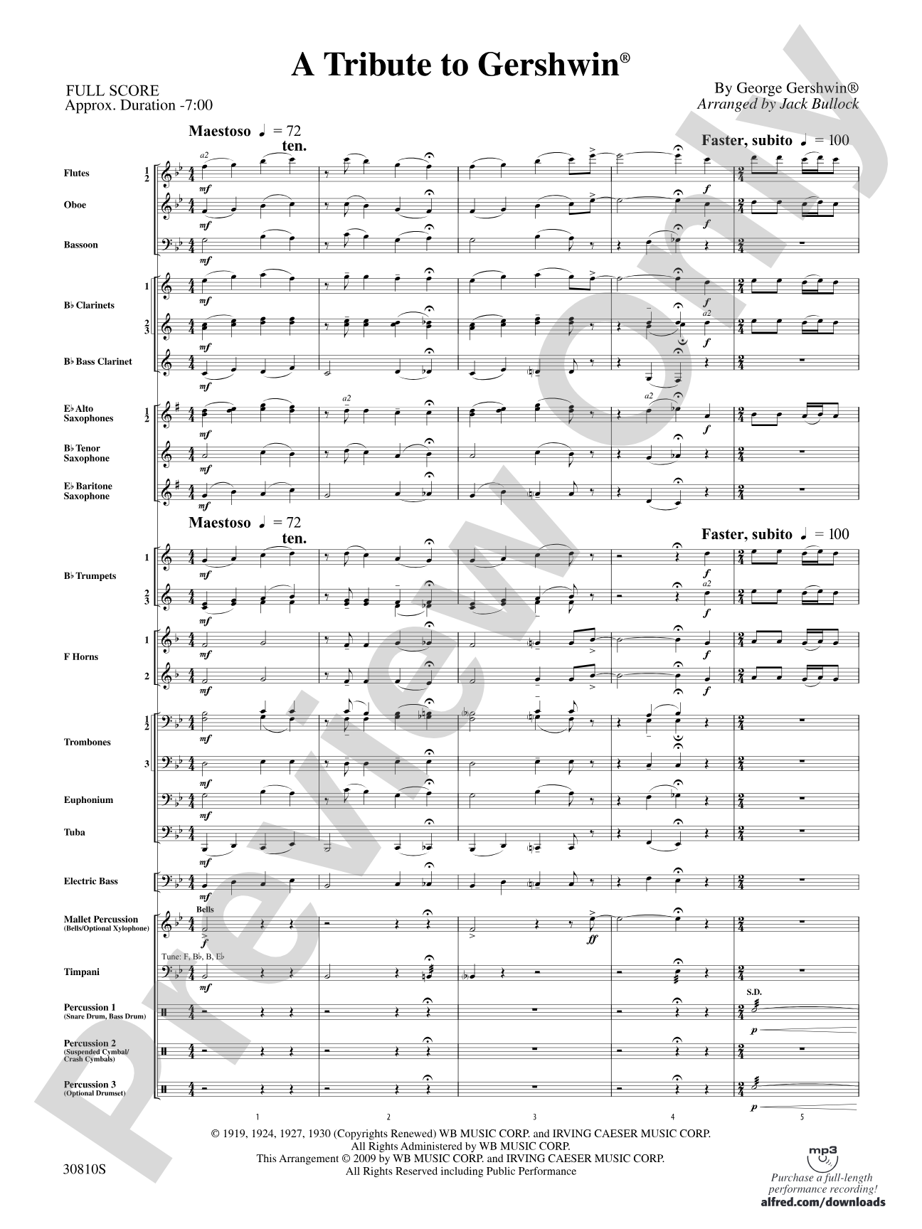 A Tribute to Gershwin: Concert Band Conductor Score & Parts