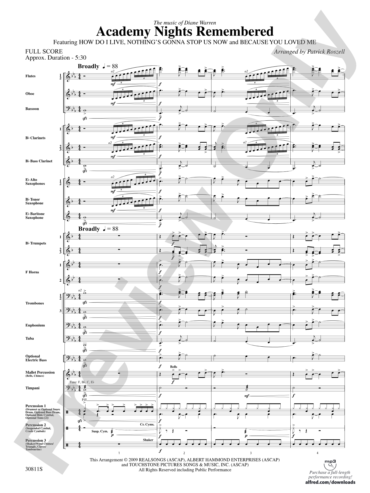 Academy Nights Remembered (The Music of Diane Warren): Concert Band Conductor Score & Parts